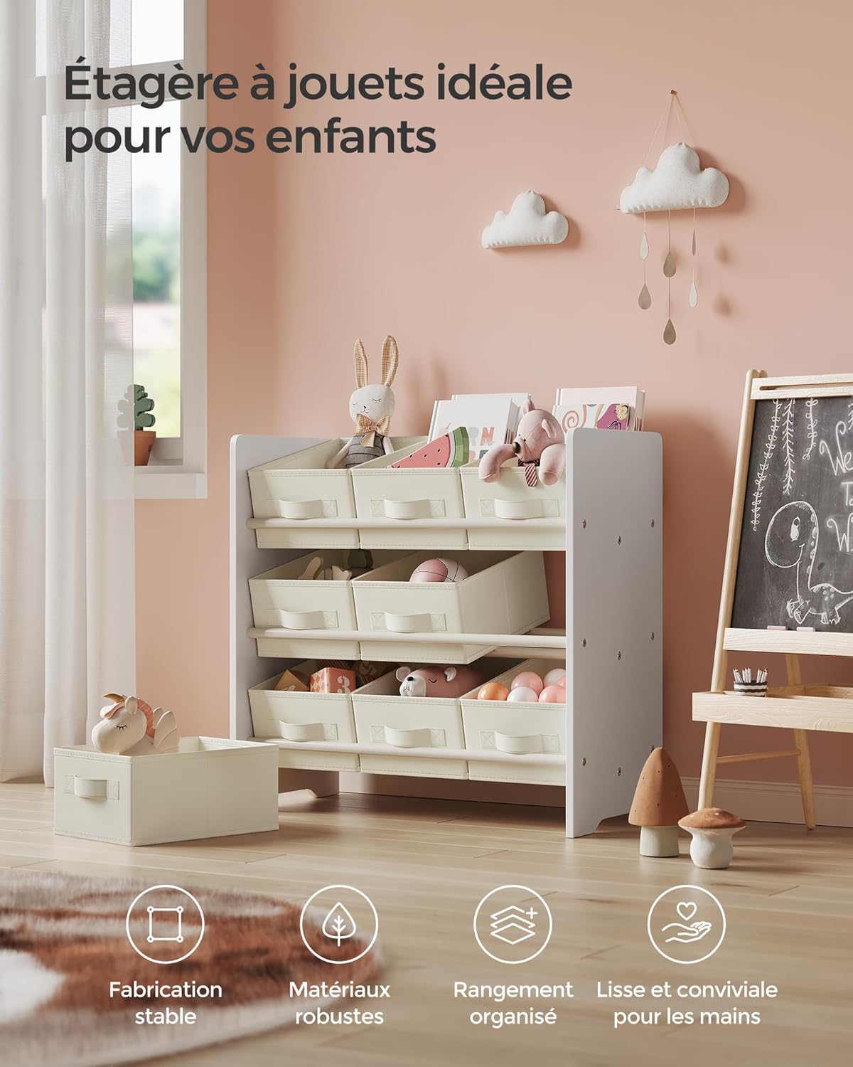 SONGMICS - étagère enfants, 9 bacs tissu, spacieuse, 29,5x62,5x60cm, GKR033W10