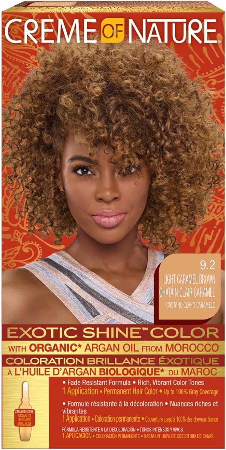 Creme of Nature - Argan Oil coloration permanente - cheveux bouclés à crépus - 100% couvrance cheveux blancs, 9.2 châtai