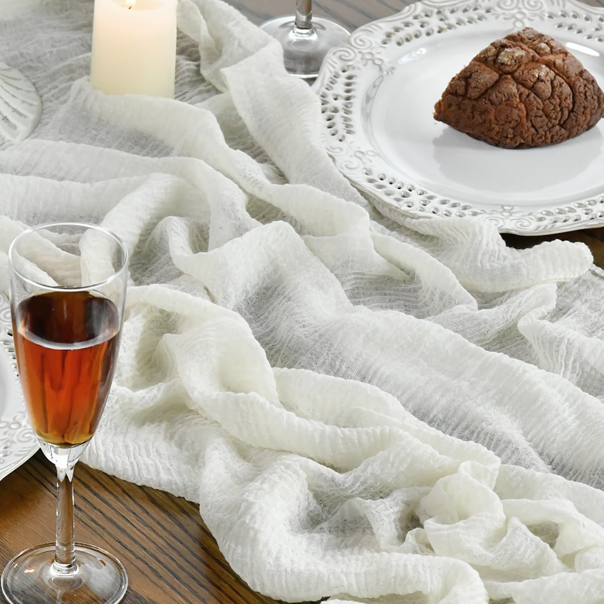 Artoid Mode - Chemin de Table Bohême - 300 cm - mousseline blanche, déco mariage