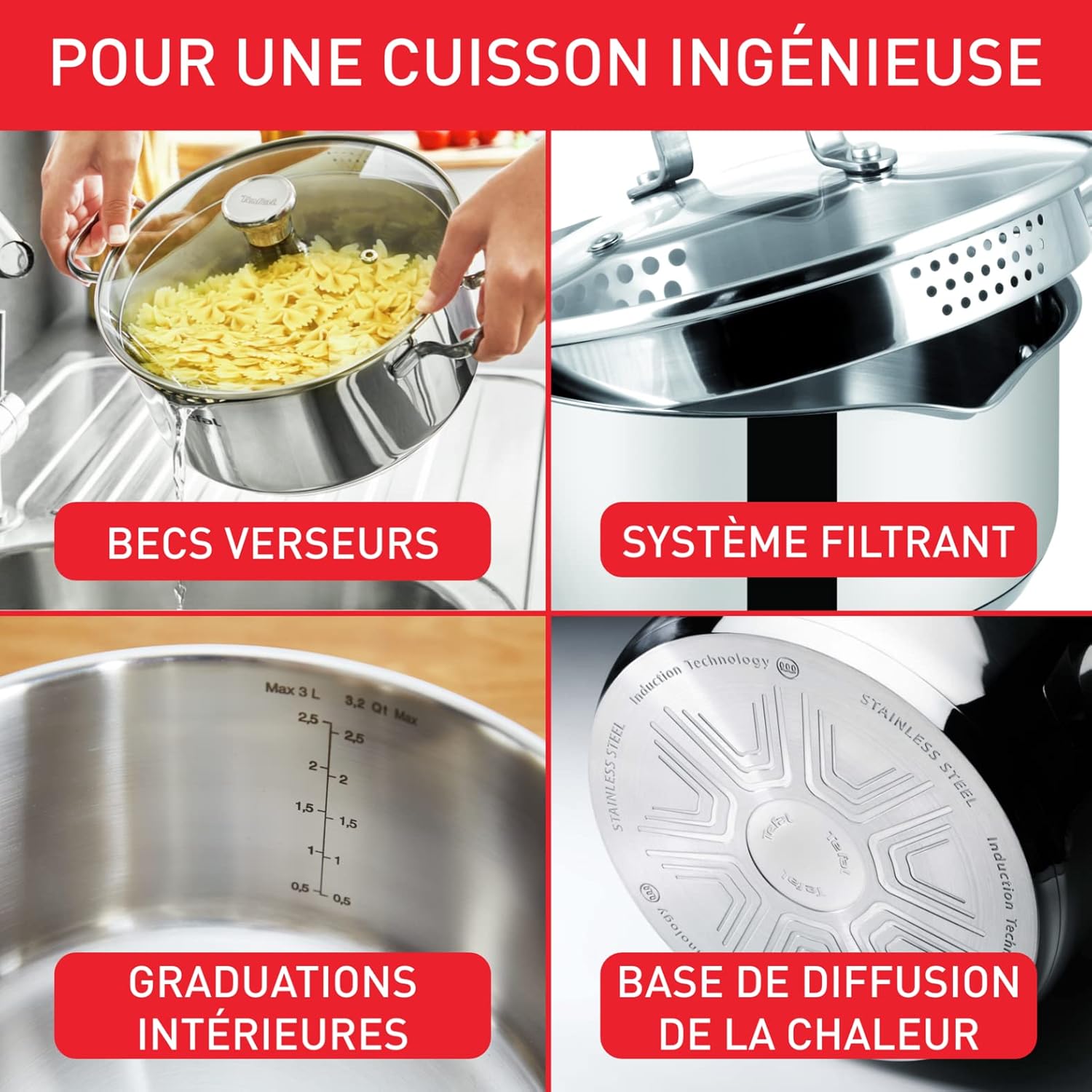 Tefal - Duetto On - batterie cuisine inox 6pcs induction - A705S636