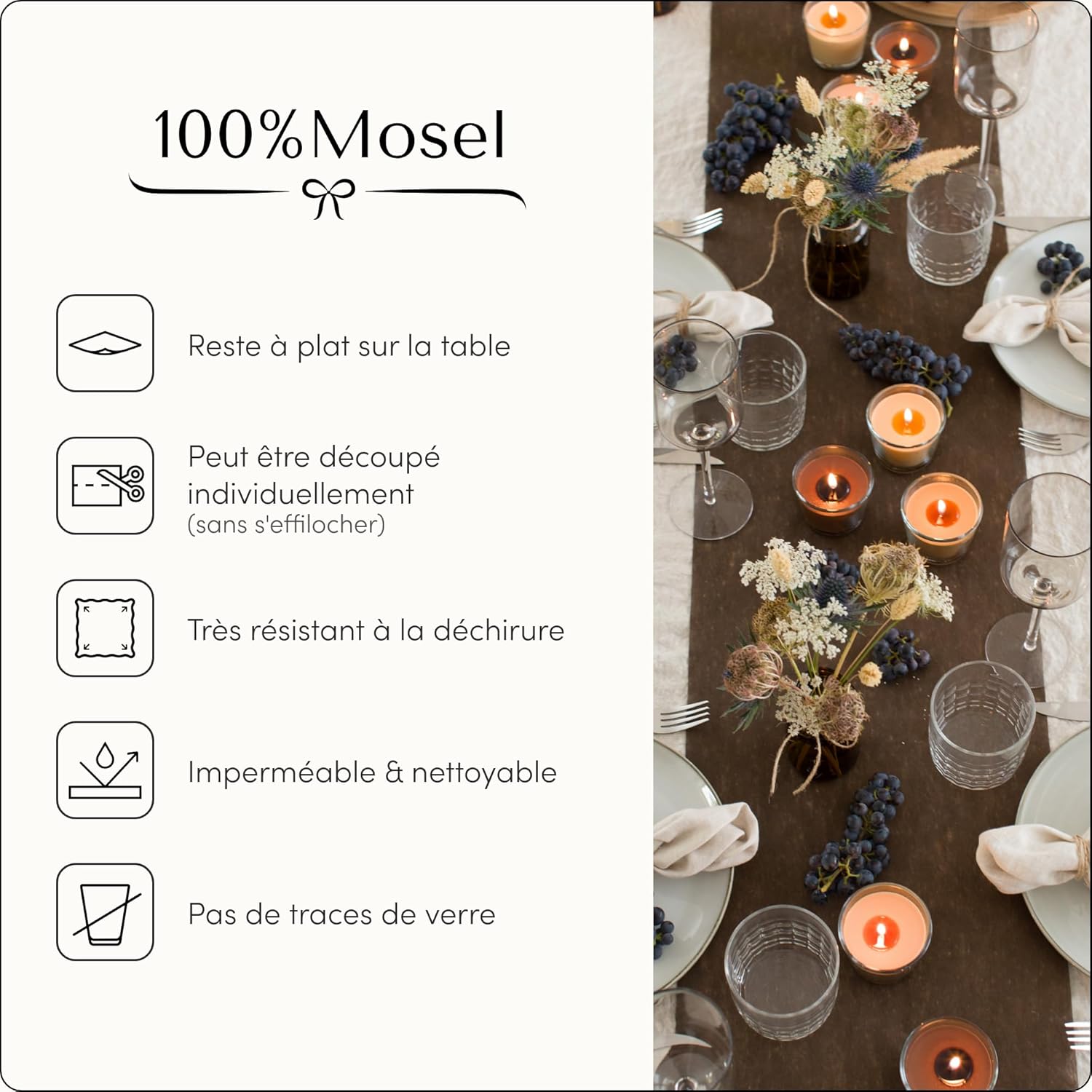 100% Mosel - Vlies Chemin de table - 30x2500cm - non tissé, marron chocolat, décoration élégante