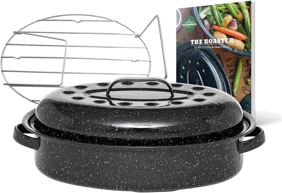GRANITEWARE - Cocotte Roaster émaillée - format moyen - grille inox, livre recettes