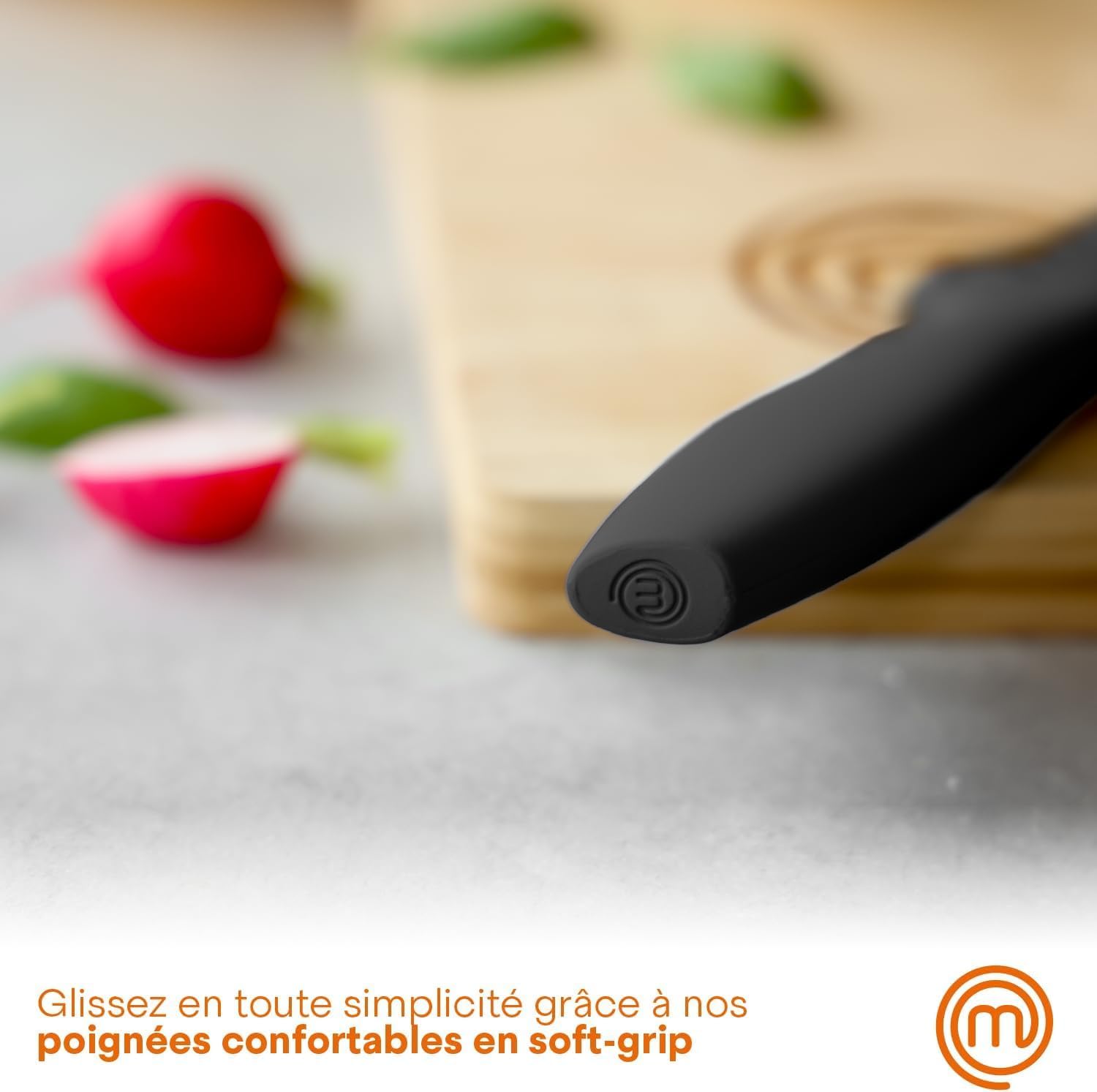 MasterChef - Set couteaux cuisine, 5 pièces, inox, revêtement antiadhésif, manche ergonomique