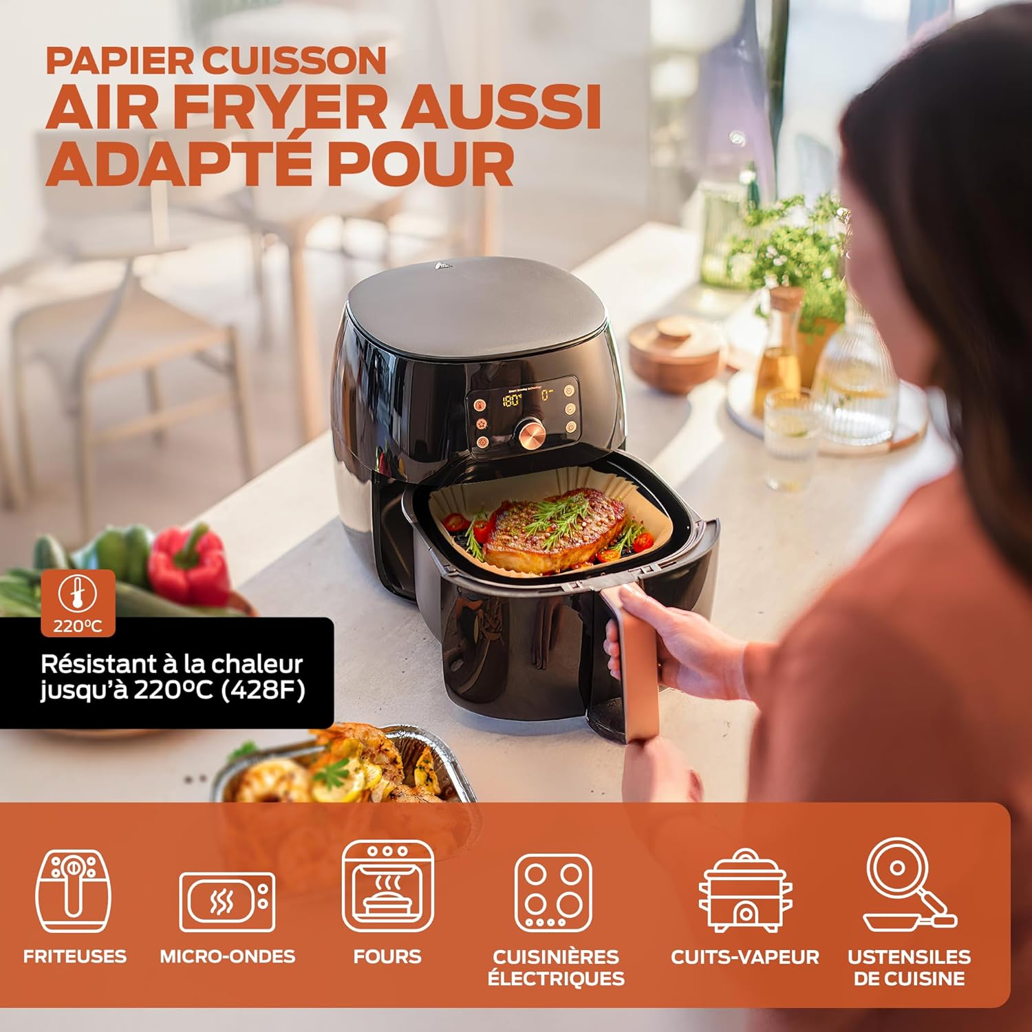 PORTENTUM - papier cuisson air fryer - 16x24cm - 100pcs BPA free