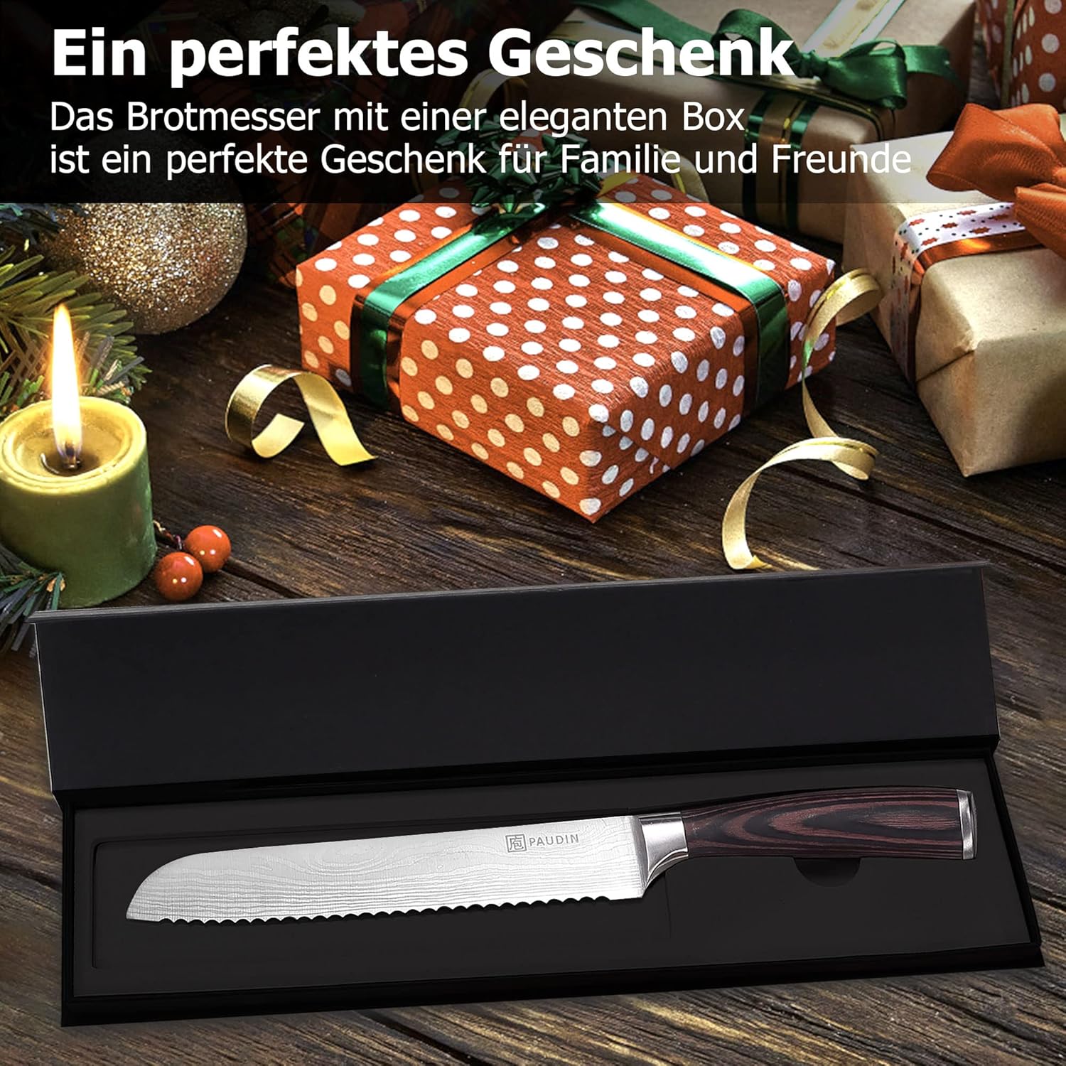 PAUDIN - Couteau à Pain Série Pro - 8 pouces - lame dentelée inox haut carbone