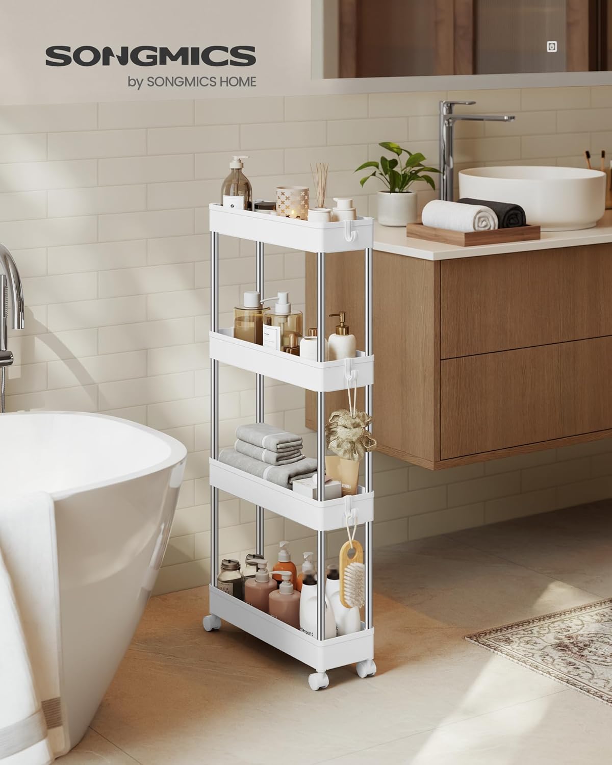 SONGMICS – chariot cuisine 4 niveaux, 14,4x42x86cm, acier, KSC08WT