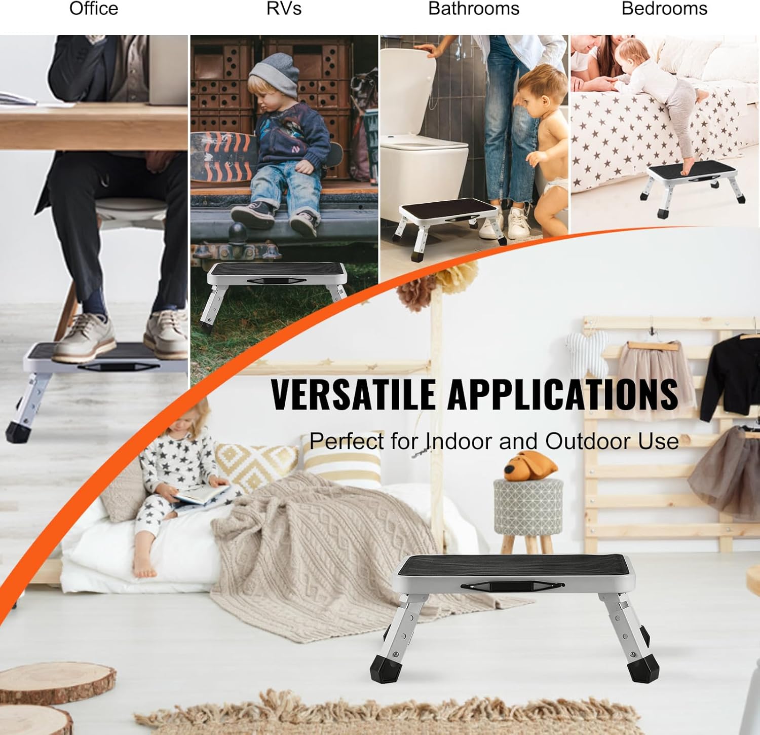 VEVOR - Marche pied pliable - 1 marche, 3 hauteurs - acier, 150 kg, antidérapant