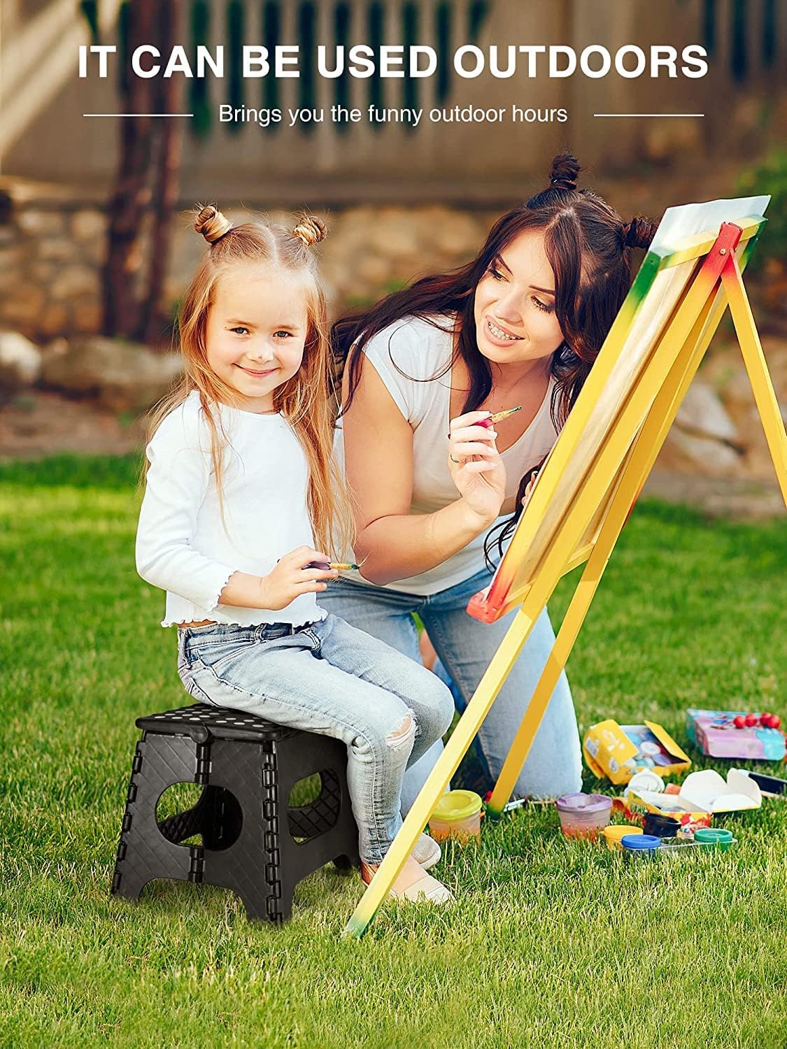 HOUSE DAY - Tabouret pliant 27 cm - 150kg, compact, léger, noir