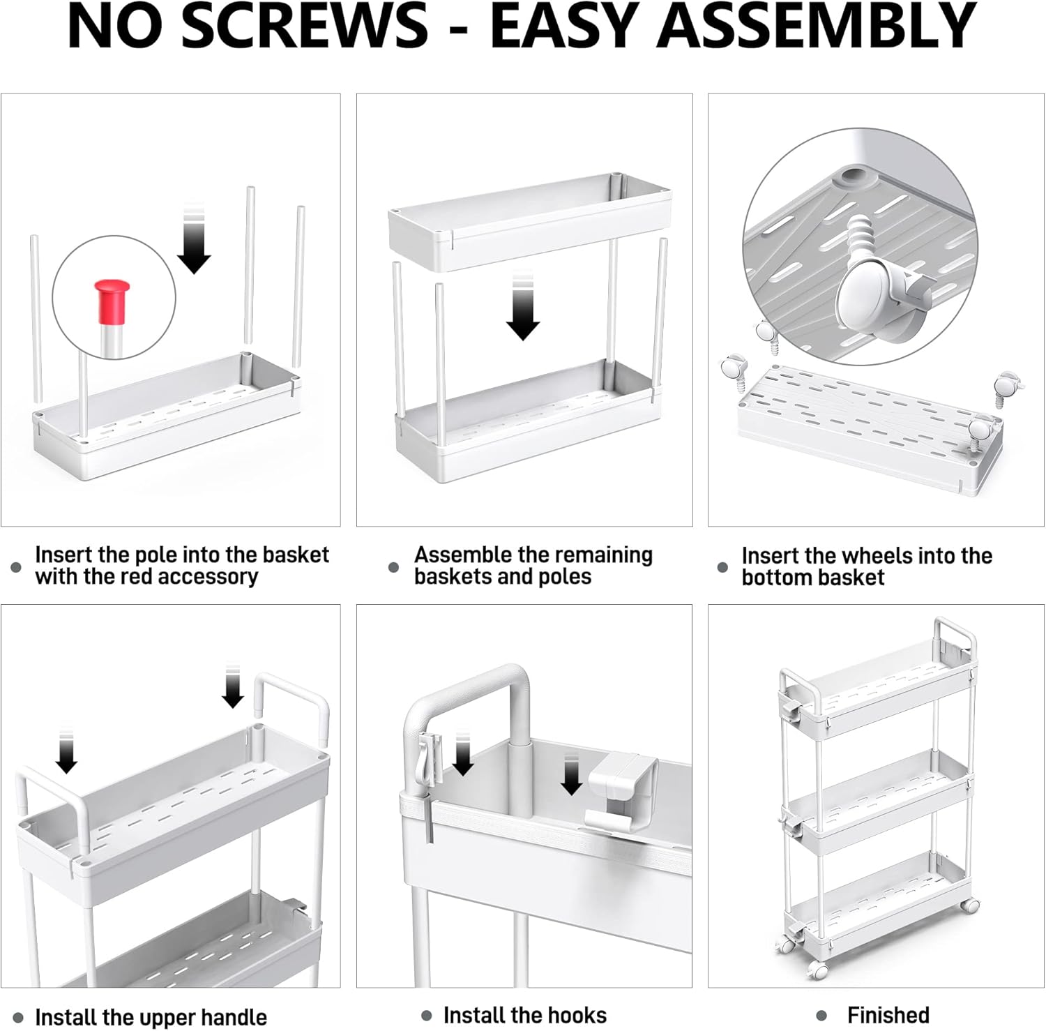 SOLEJAZZ - chariot 3 étagères plastique blanc - mobile cuisine salle bain