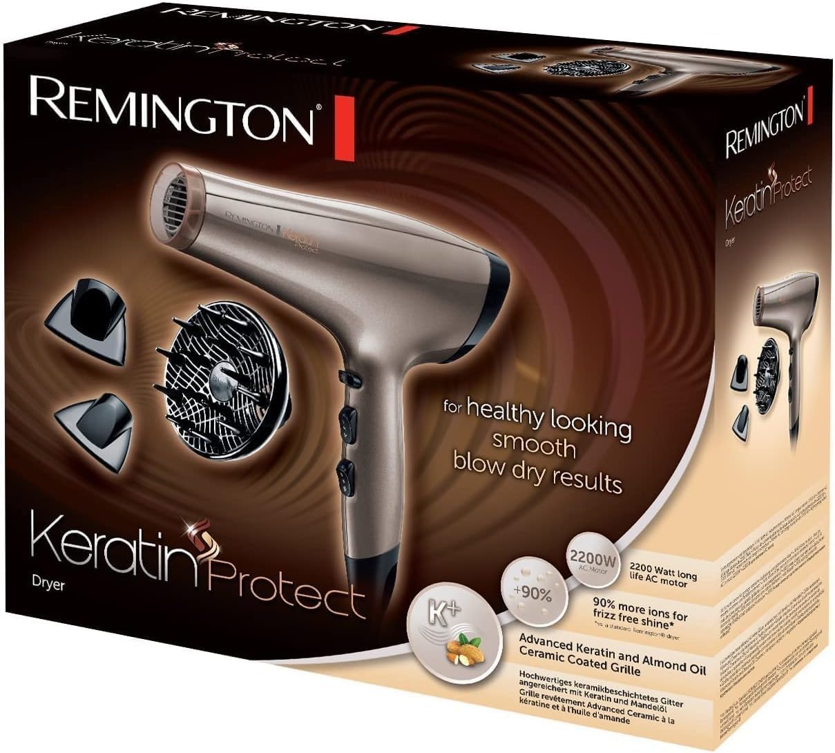 Remington - Keratin Therapy - Soin Kératine & Huile d'Amande, 2200W, Ionique, 3 vitesses, AC8002