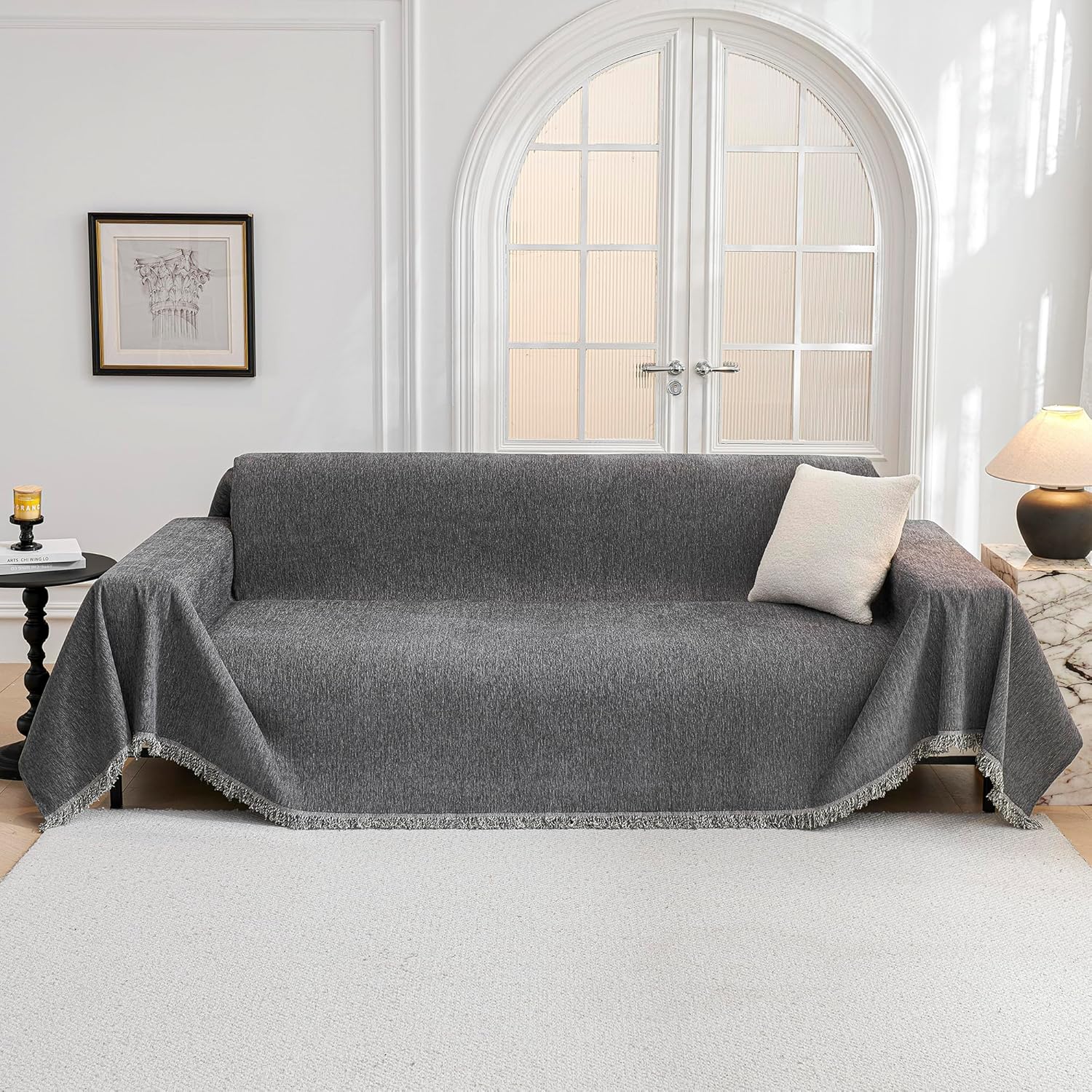 MYSKY HOME - Housse de canapé L 180x300cm chenille anti-griffe