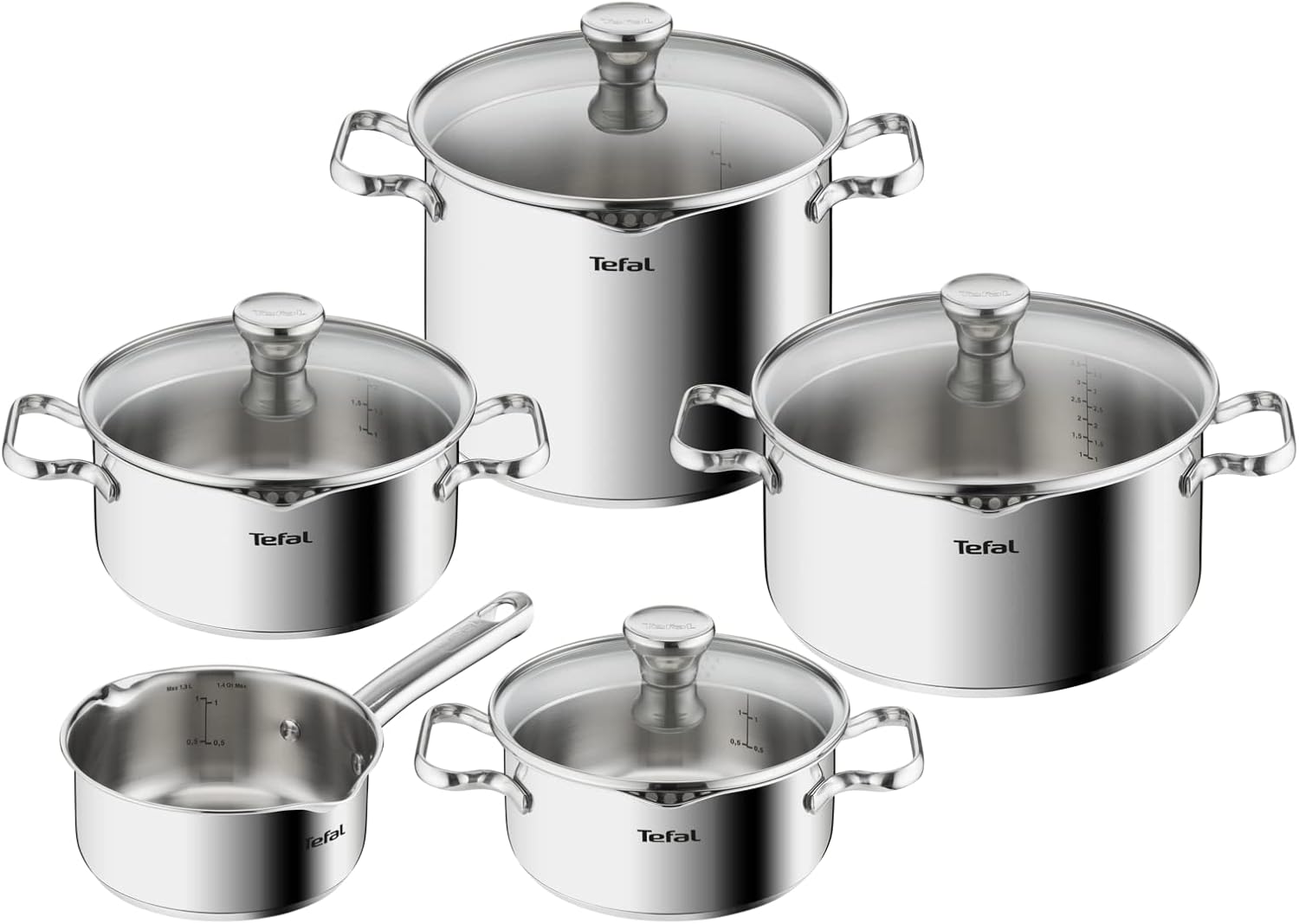 Tefal - Duetto On - batterie cuisine 9 pièces inox, induction, couvercles filtrants, garantie 10 ans - A705S936