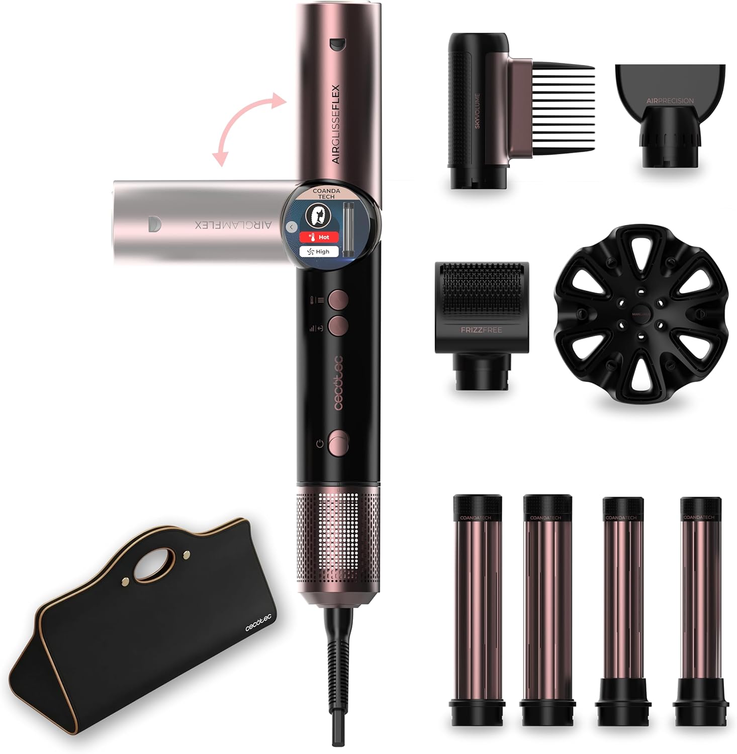 Cecotec - AirGlisse 8in1 Flex - 1400W, 110000rpm, écran digital, 8 accessoires