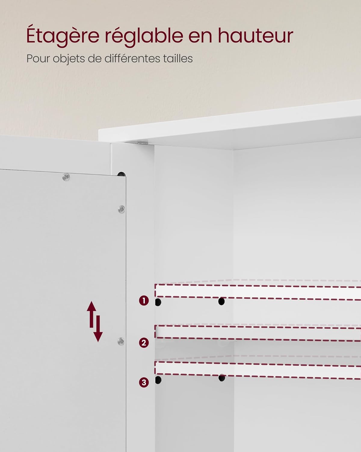 VASAGLE - armoire murale salle de bain - 15x65x75 cm - 2 portes miroir, étagère réglable LHC012W01