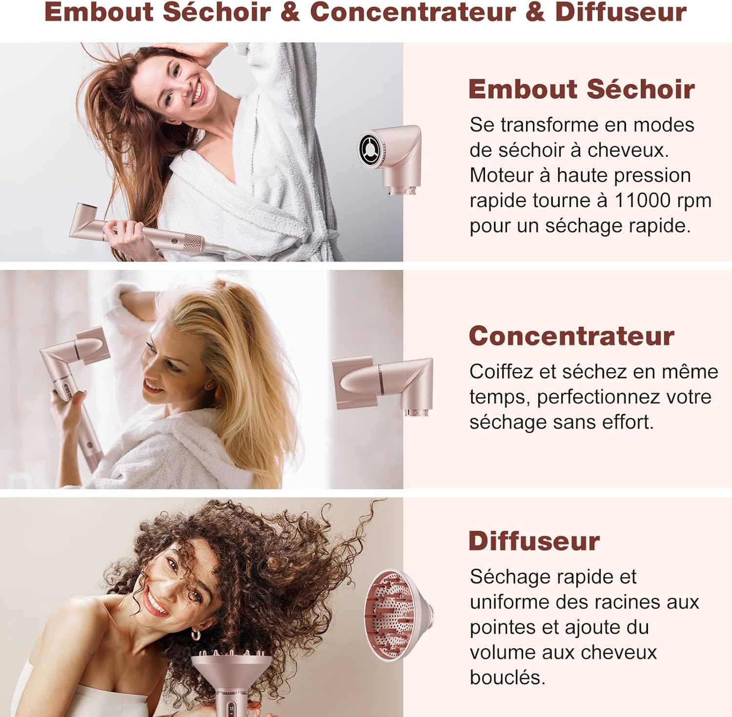 7MAGIC - Air Styler multifonction 7 en 1 - sèche, lisse, boucle, ions, avec boîte de voyage