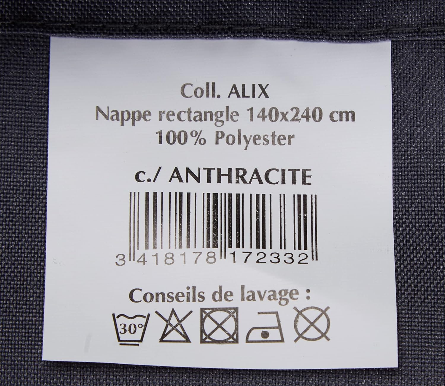 Soleil d'Ocre - Alix nappe rectangle polyester 140x240 cm anthracite