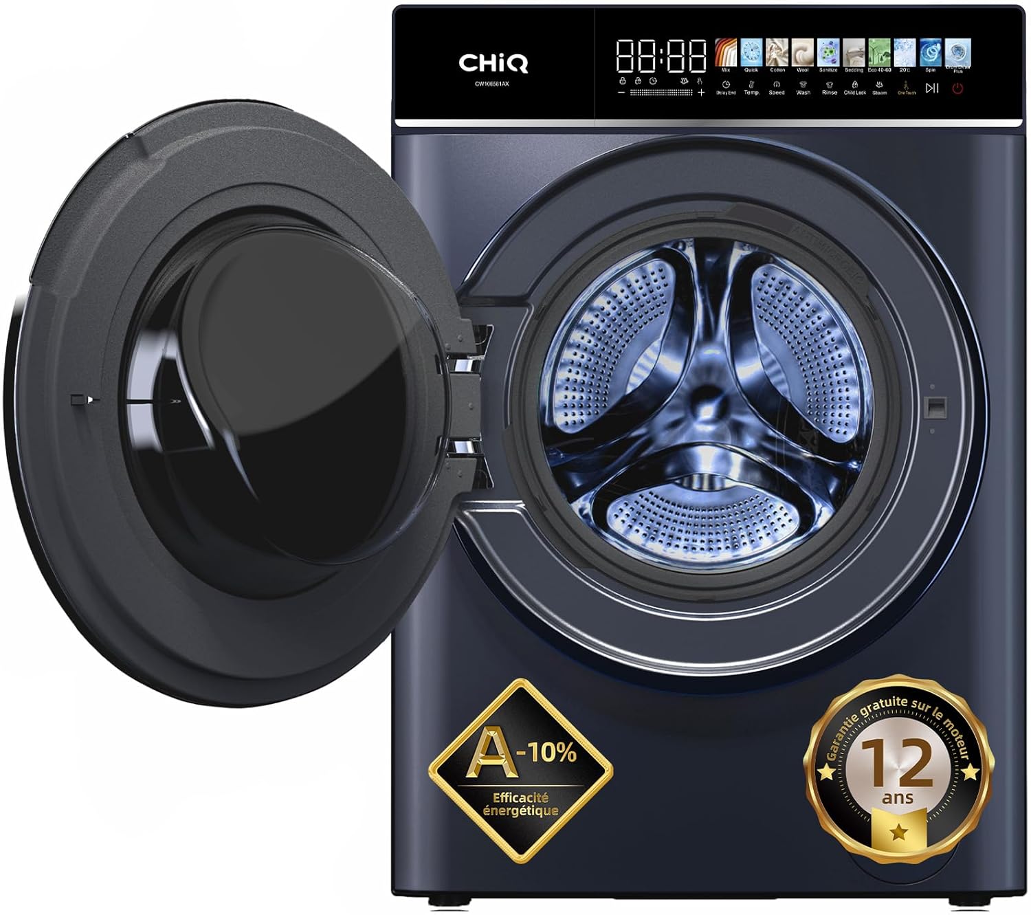 CHiQ - Lave-linge 10 kg, classe A-10%, Inverter, vapeur, CW106581AX