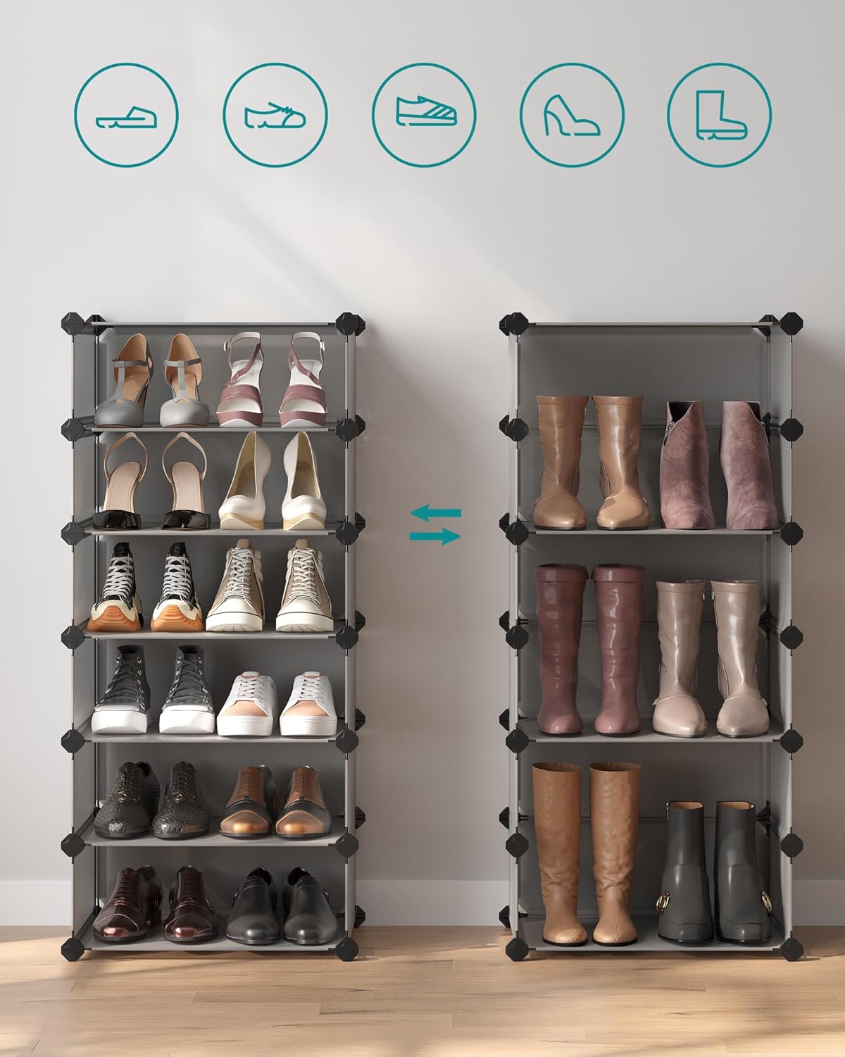 SONGMICS - Meuble à chaussures 10 compartiments, 20 paires, porte, malliet, gris LPC010G01