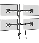Système de montage multi-écrans avec bras articulés, comprenant quatre supports d'écran disposés selon une configuration en grille 2x2, fixés à un poteau central avec une base de fixation pour bureau