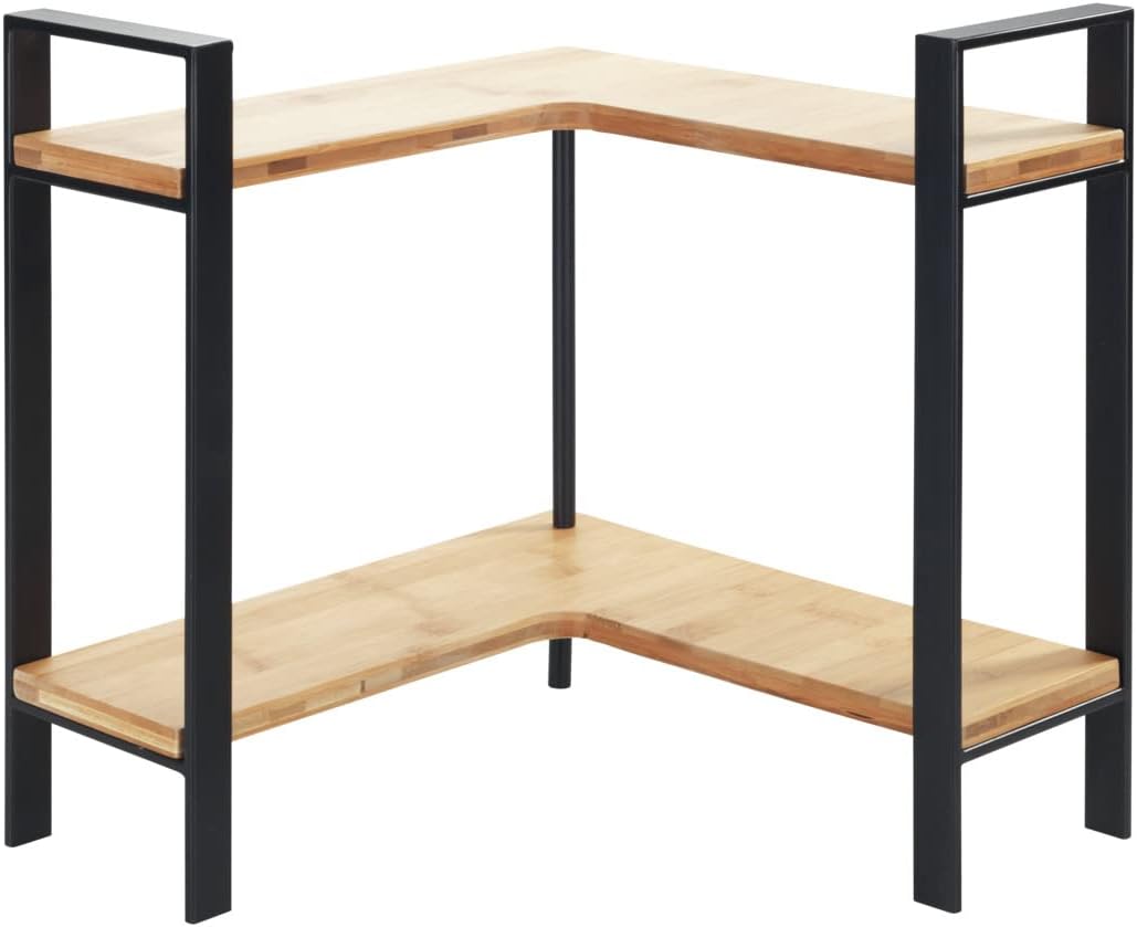 WENKO - Lou - 30x33x30cm - étagère d'angle cuisine, 2 niveaux, bambou/acier