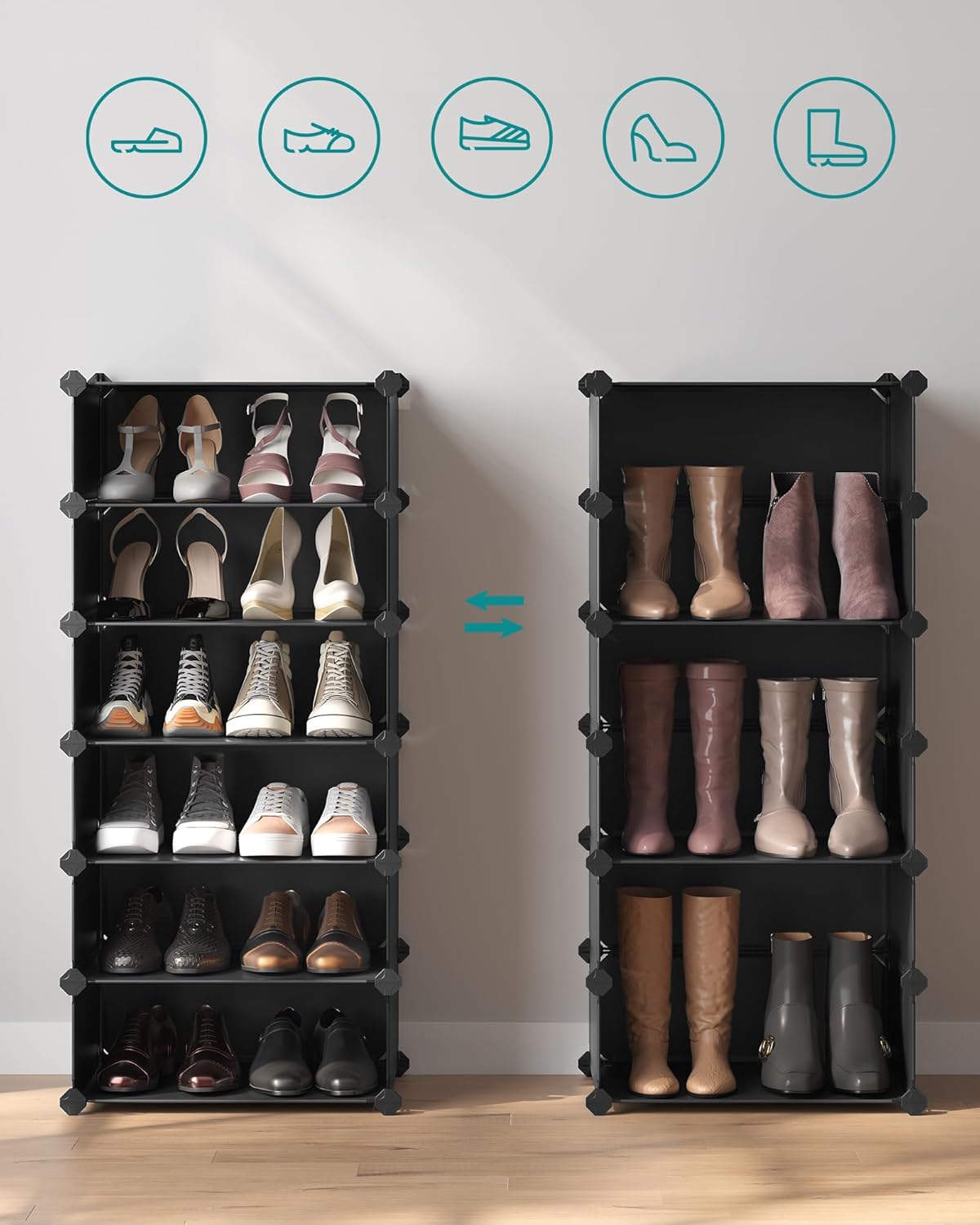 SONGMICS - meuble à chaussures modulable 10 compartiments, env. 60x30x180 cm, capacité 20 paires, noir, LPC10HV1