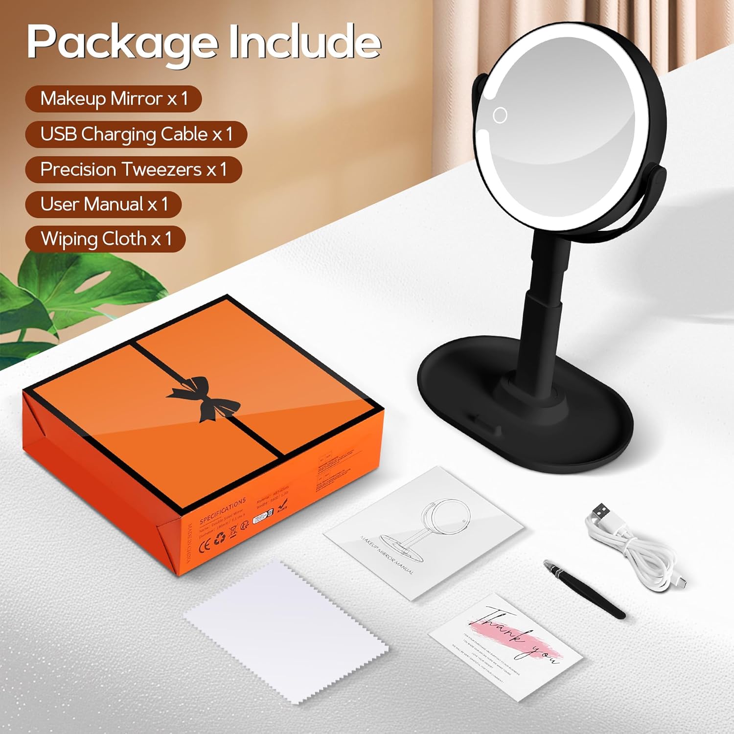 B Beauty Planet – miroir maquillage LED 2 faces, 30X, 3 lumières, hauteur réglable