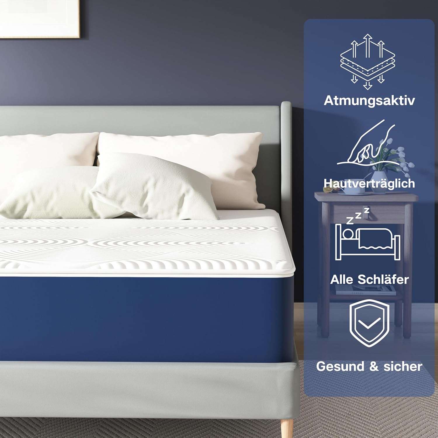 Matelas - mousse froide 7 zones - 90x200 cm - H3, tissu Öko-Tex, 20 cm hauteur