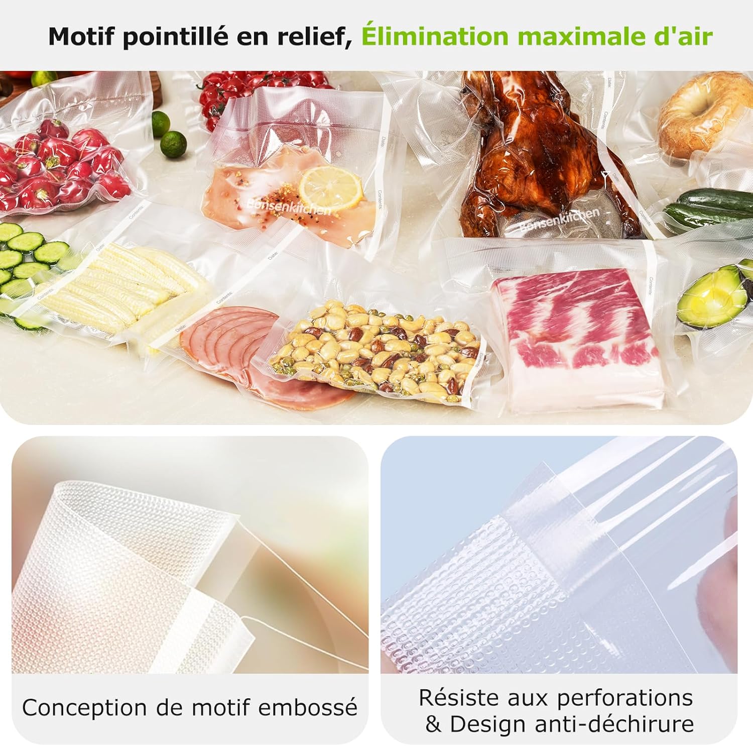 Bonsenkitchen - sacs sous vide VB41 - 28x500cm - 3 rouleaux, sans BPA
