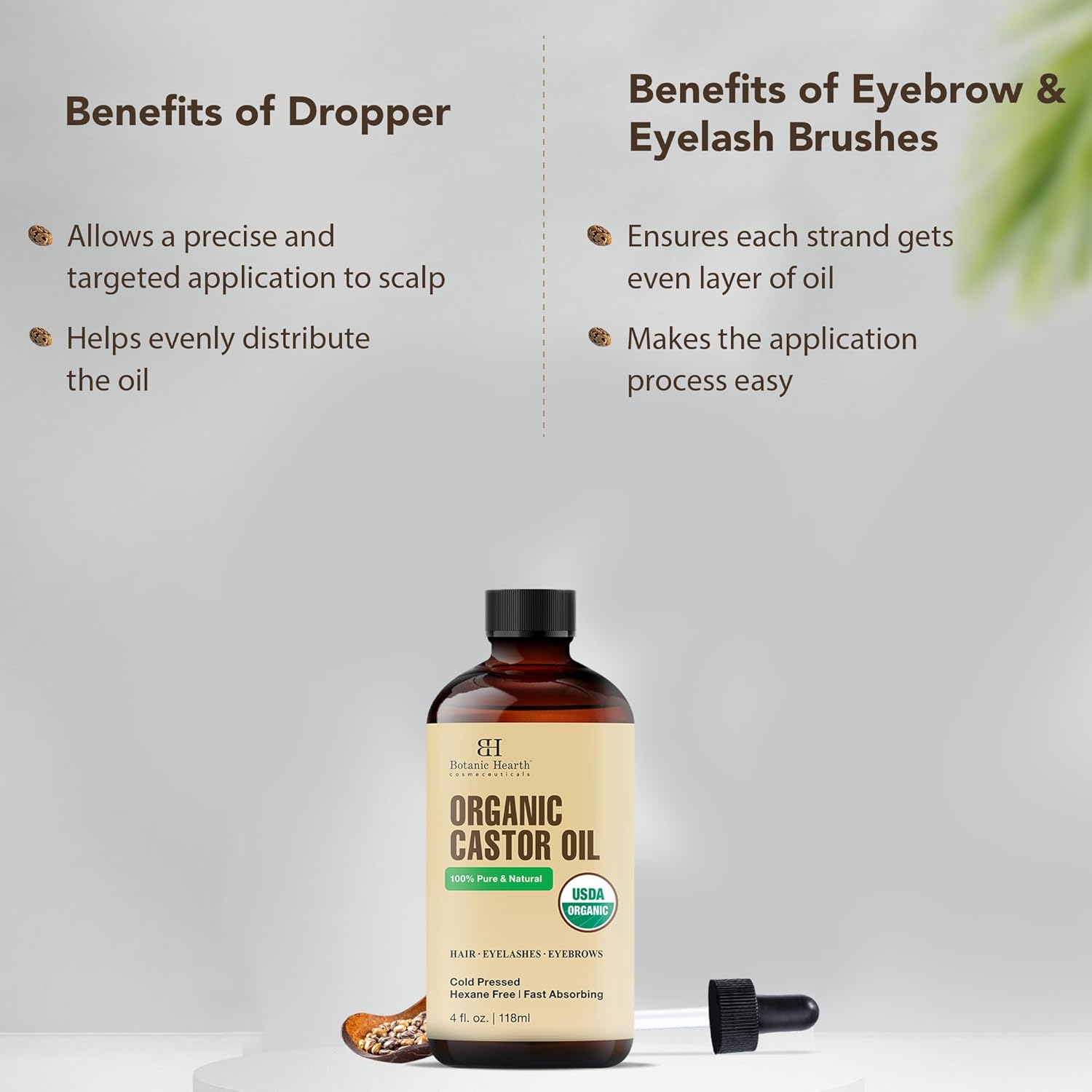 Botanic Hearth - huile de ricin bio - 118,3ml - 100% pure, pressée à froid, soin cils/sourcils/cheveux