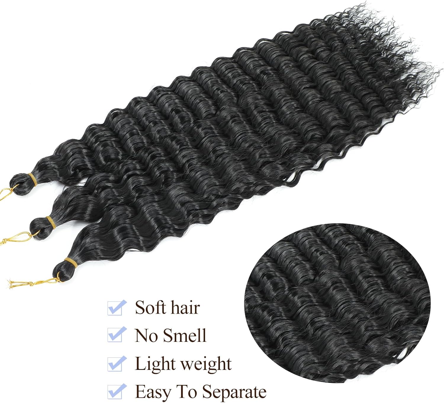 Extensions cheveux - Ocean Wave Deep Wave - 30 pouces - boucles synthétiques, pack de 3