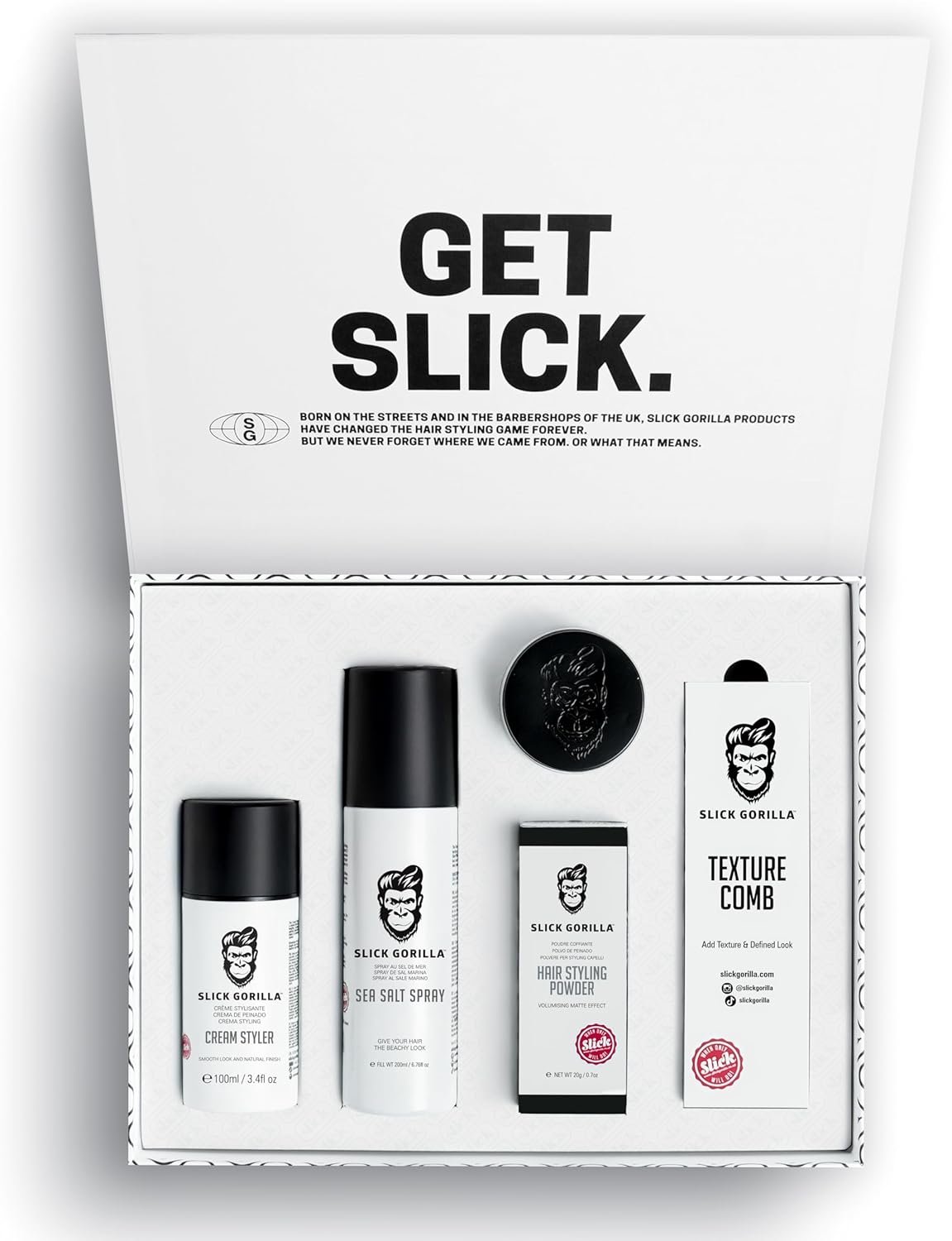 Slick Gorilla - Coffret Styling Complet - Set coiffant cheveux - Poudre, crème, spray, peigne