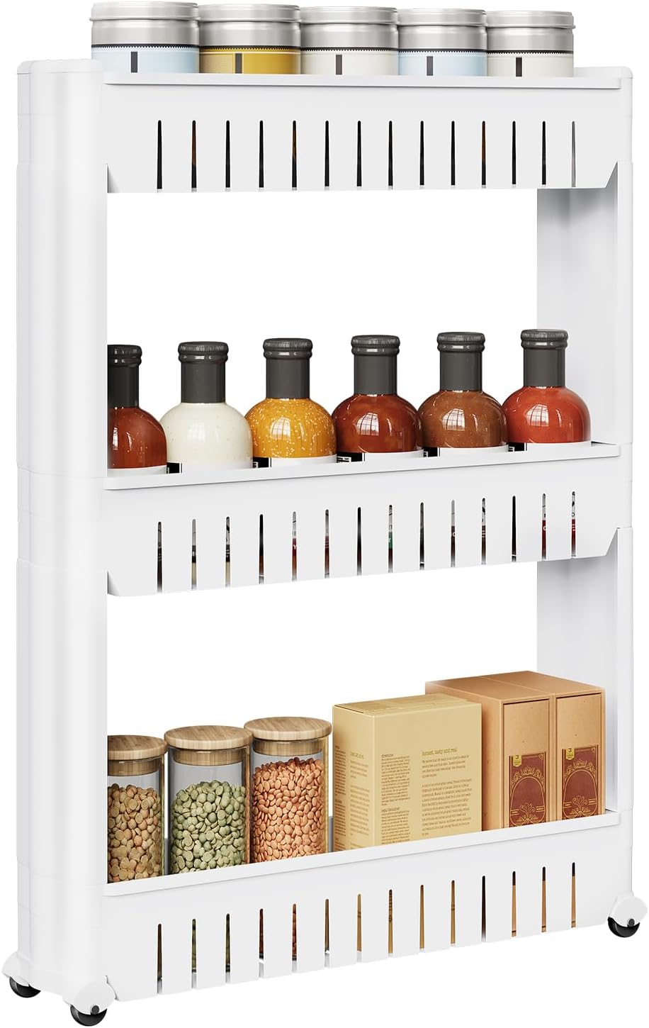 WOLTU - Étagère à roulettes 3 compartiments, compact, blanc