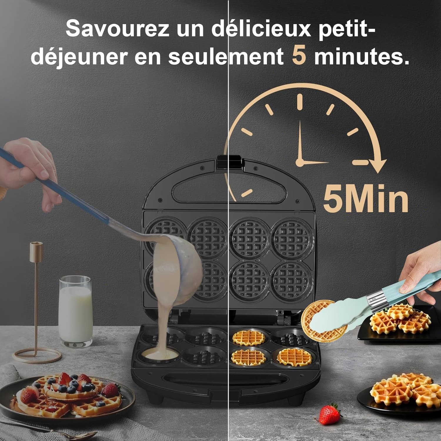 YASHE - Multi Mini - 8x5 cm - plaque à gaufres antiadhésive compacte