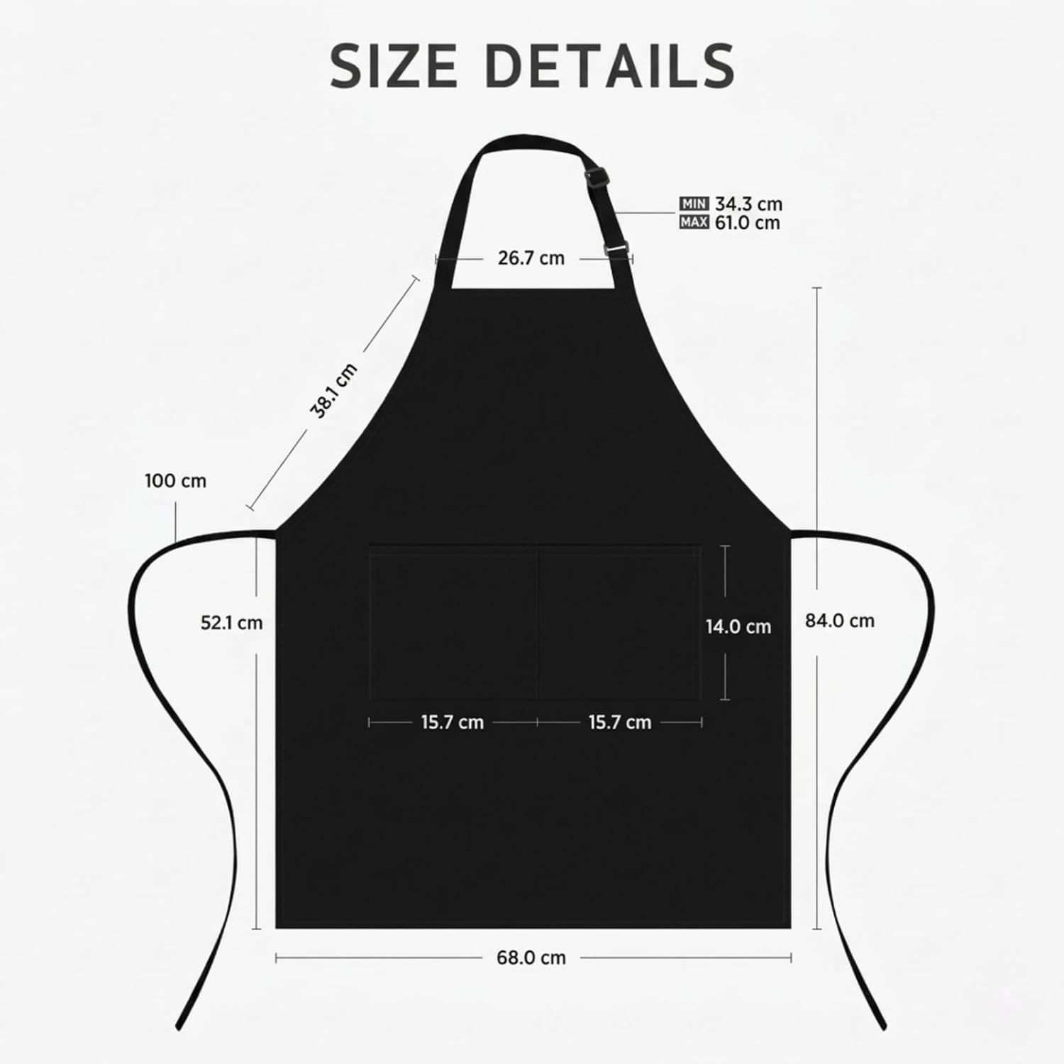 Tablier de cuisine - unisexe ajustable, imperméable, poches, anti-taches, idéal BBQ, 70x80cm
