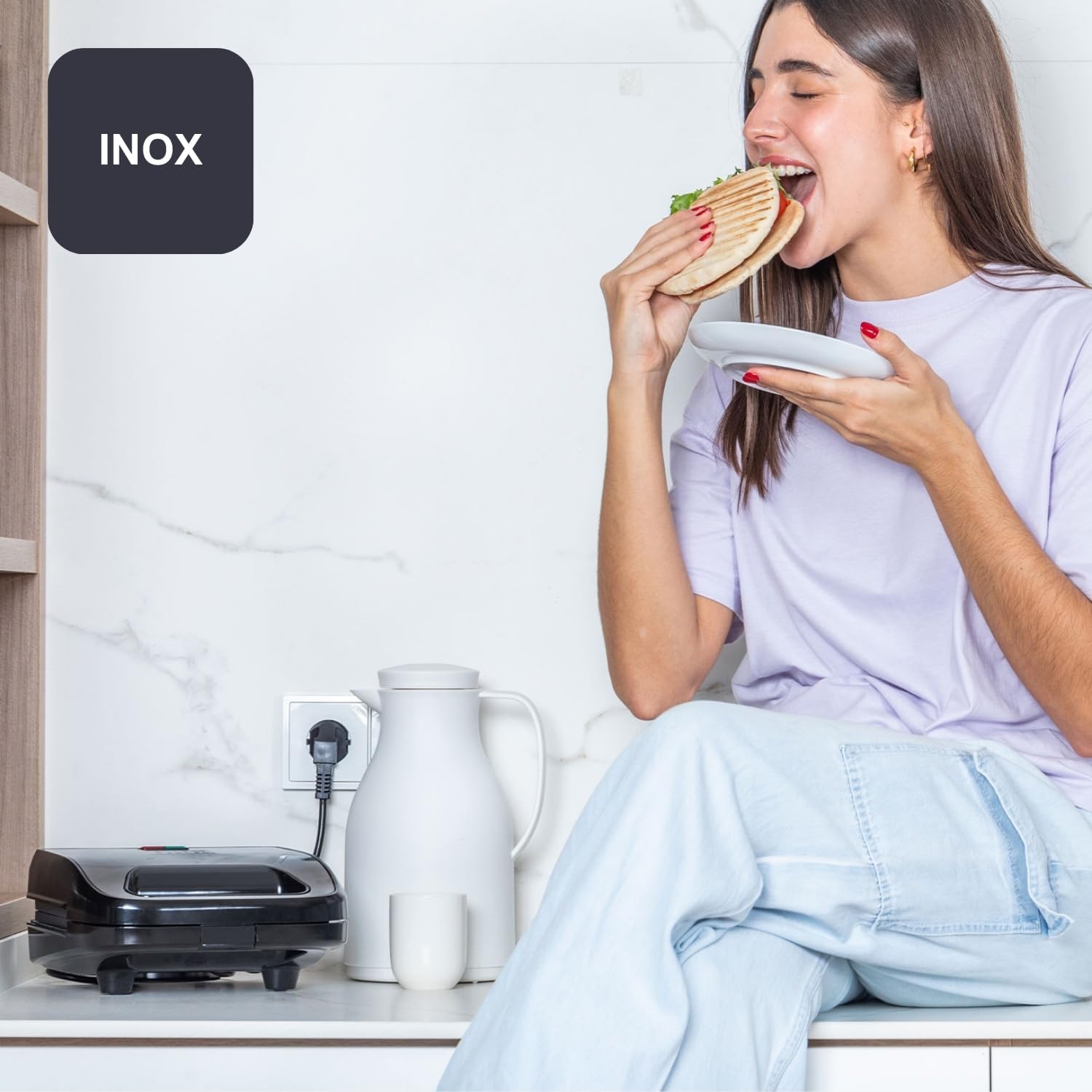 BLACK+DECKER - 3-en-1 750W - plaques interchangeables, chauffe rapide, Easy Eject