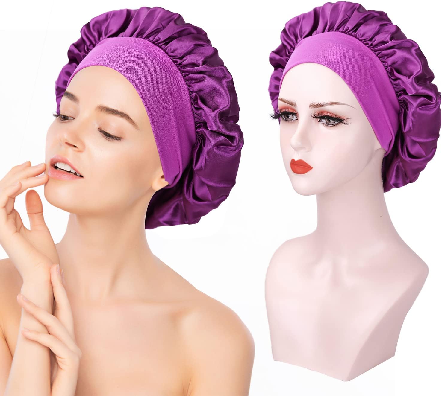 Bonnet satin cheveux nuit femme - lot 2 pièces - ajustable soie, confort nuit