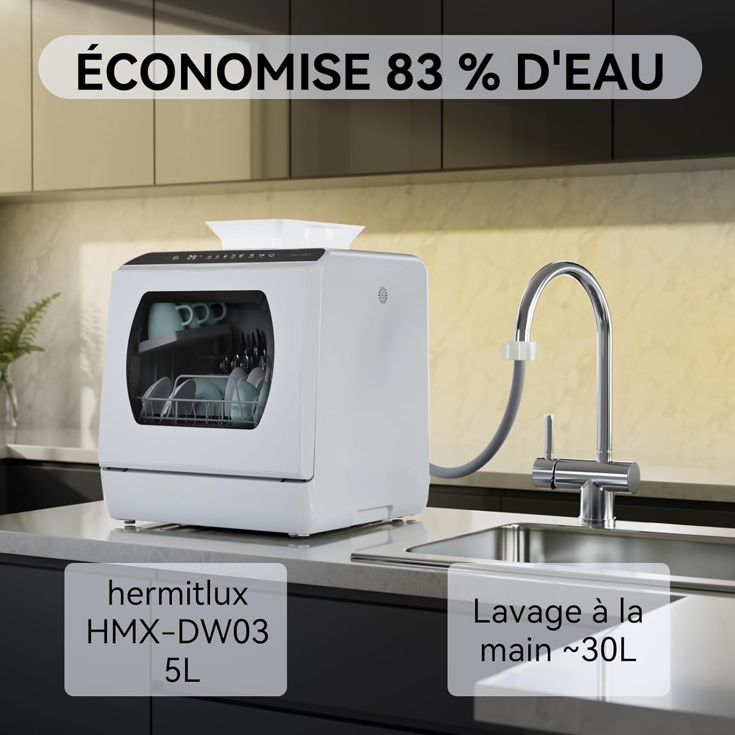 Hermitlux - Mini lave-vaisselle - 43 cm - 4 couverts, sans raccord eau