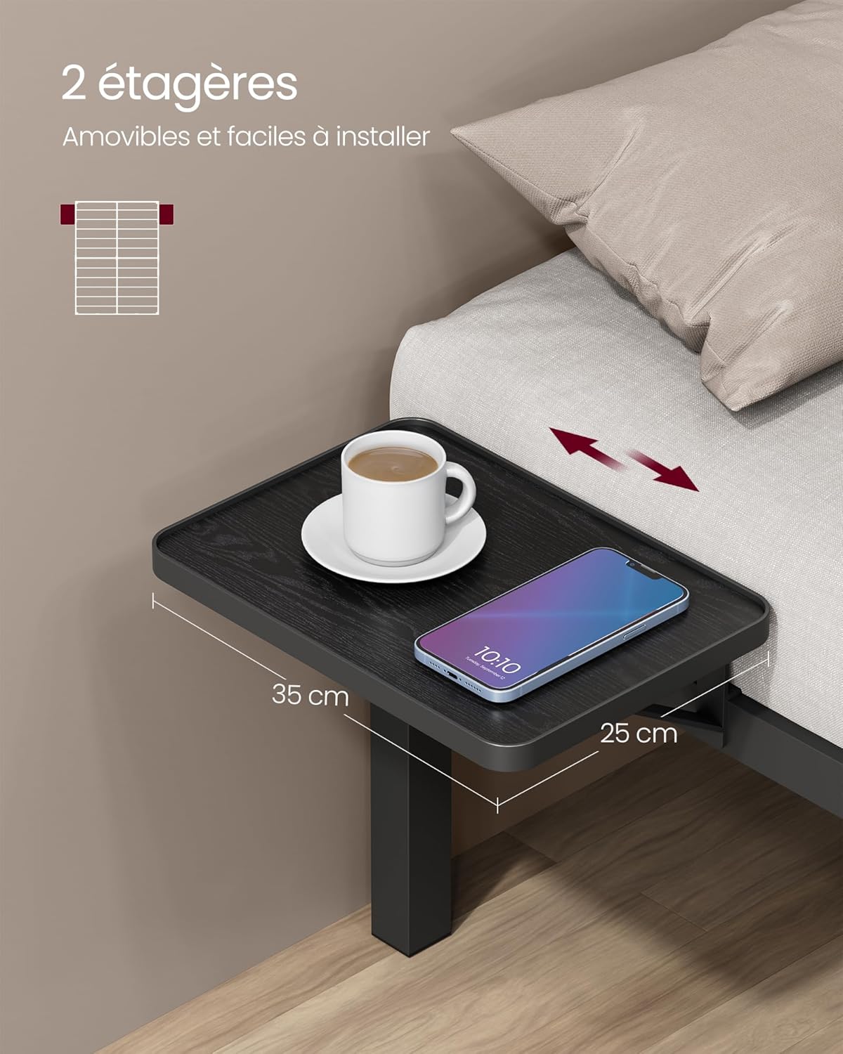 VASAGLE - cadre de lit avec sommier - 140x190 cm - métal, étagères, tête de lit - RMB093B01V1