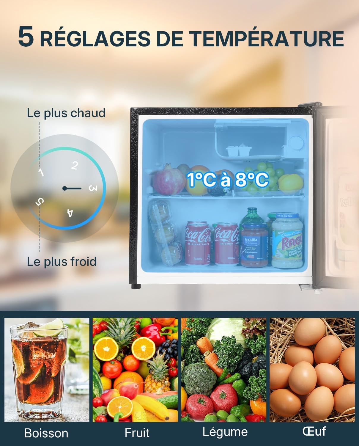 Upstreman - FR17 - 46L mini frigo avec congélateur, silencieux, inox