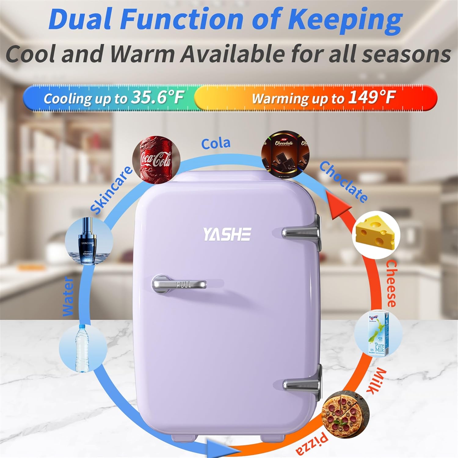 YASHE - Mini réfrigérateur 4L, refroidit et chauffe, 220V/12V, pour bureau, chambre, voiture