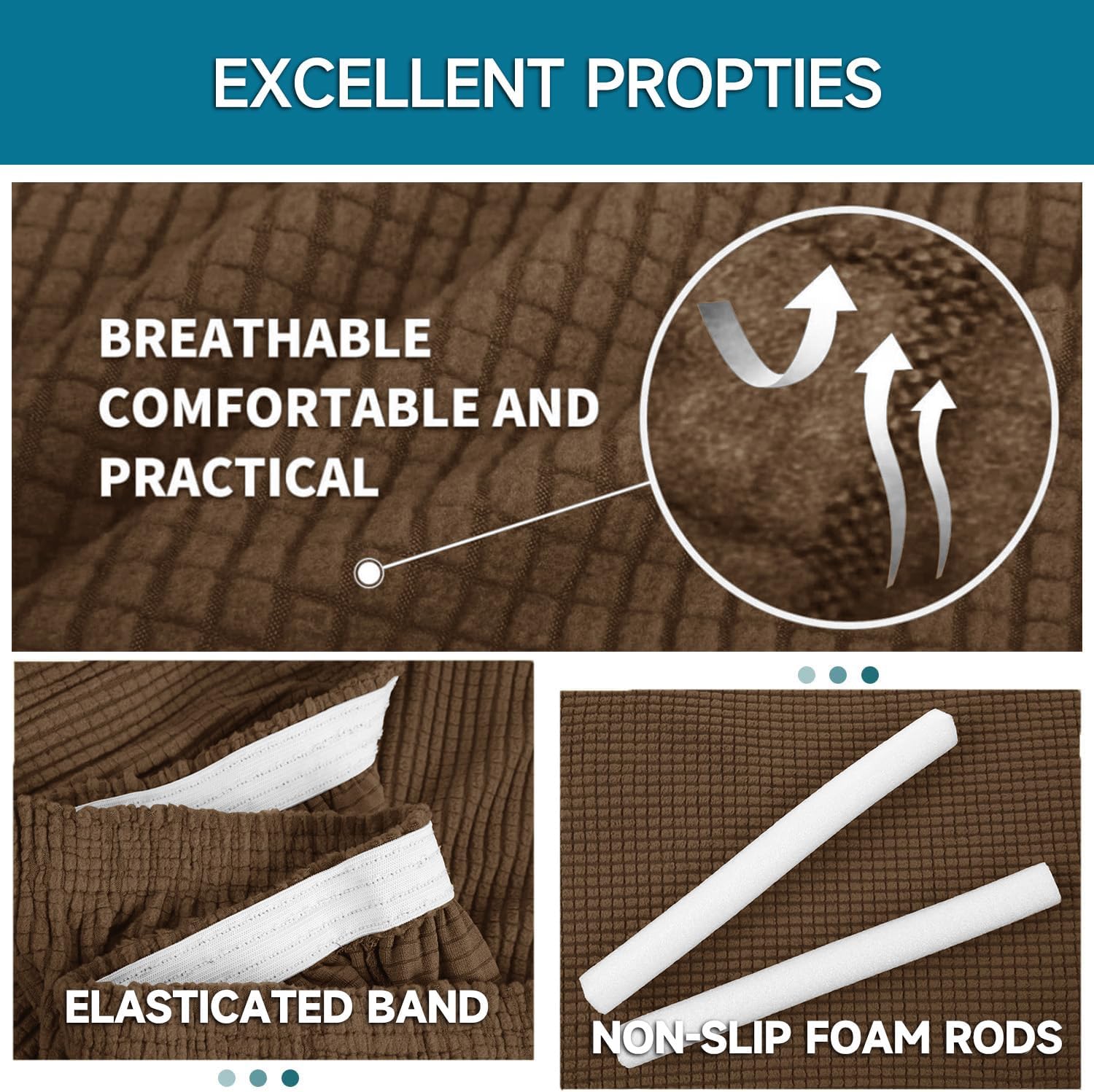 Housse canapé 4 places - extensible, lavable, marron, antidérapant