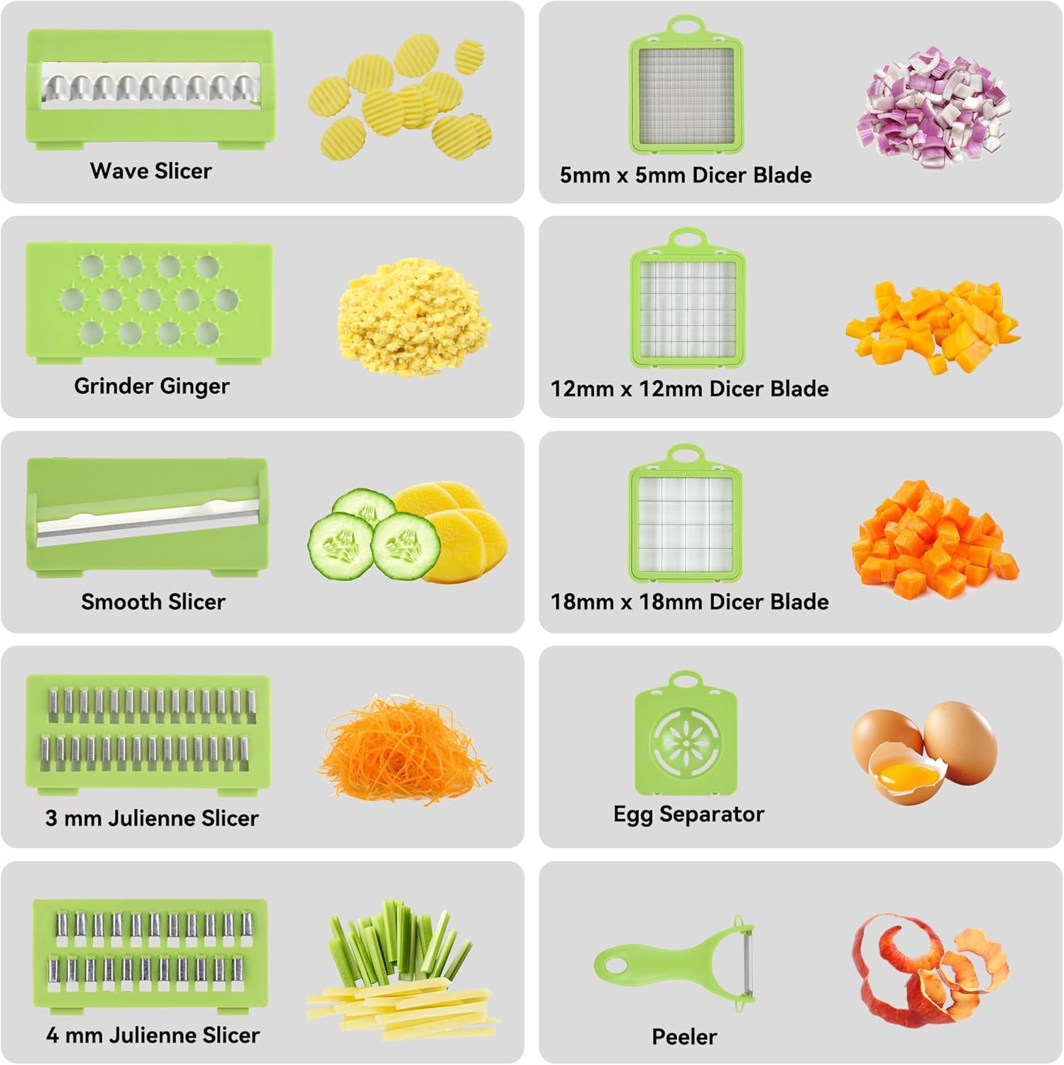 Coupe-légumes multifonctions 14-en-1 - découpe cubes, bâtonnets, tranches, manuel