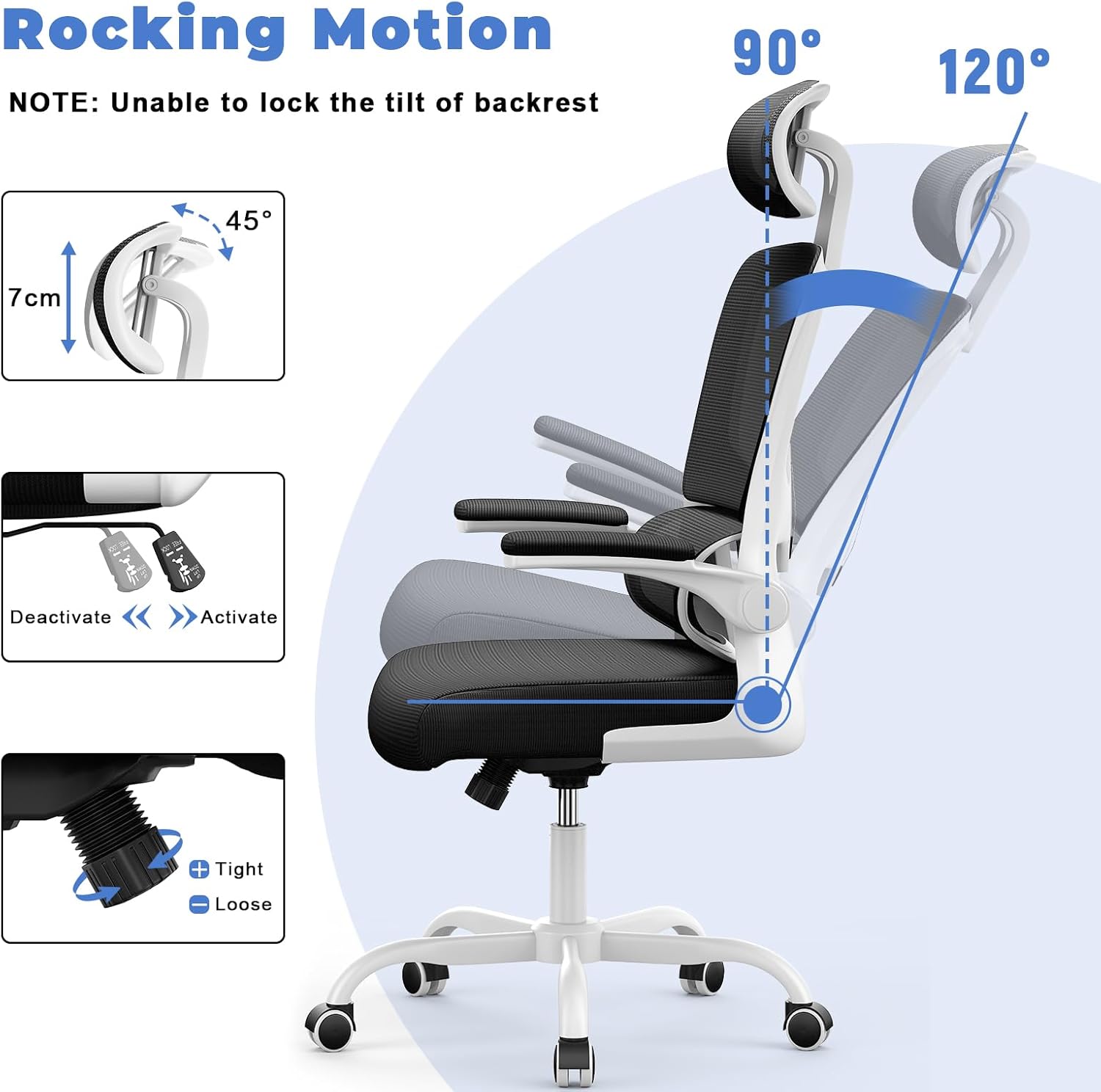 Chaise de bureau ergonomique - dossier/appui-tête réglables - support lombaire - accoudoirs réversibles - maille respira