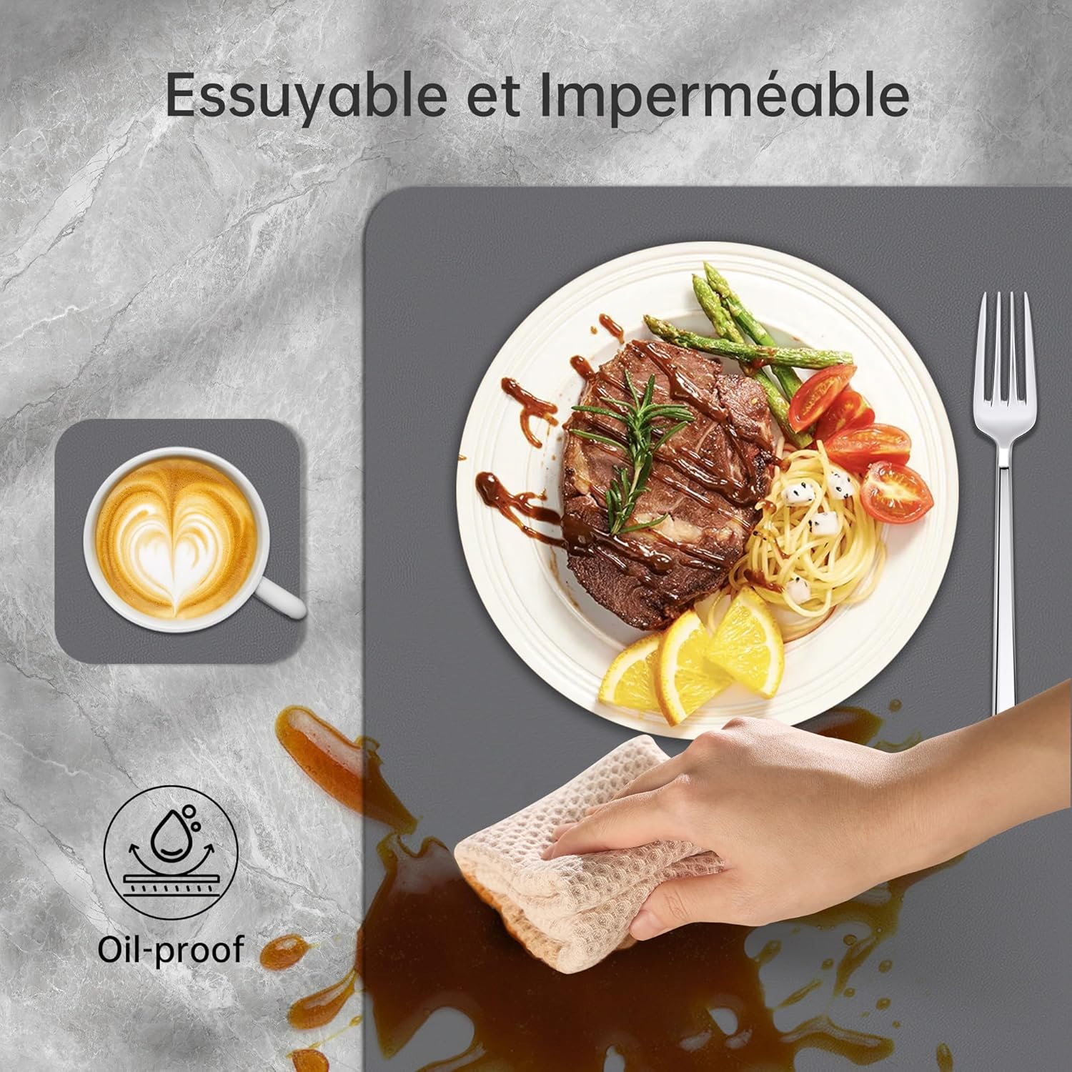 KitchenBoss - Set de Table Double Face - 43x30cm - Lavable, antidérapant, résistant à la chaleur