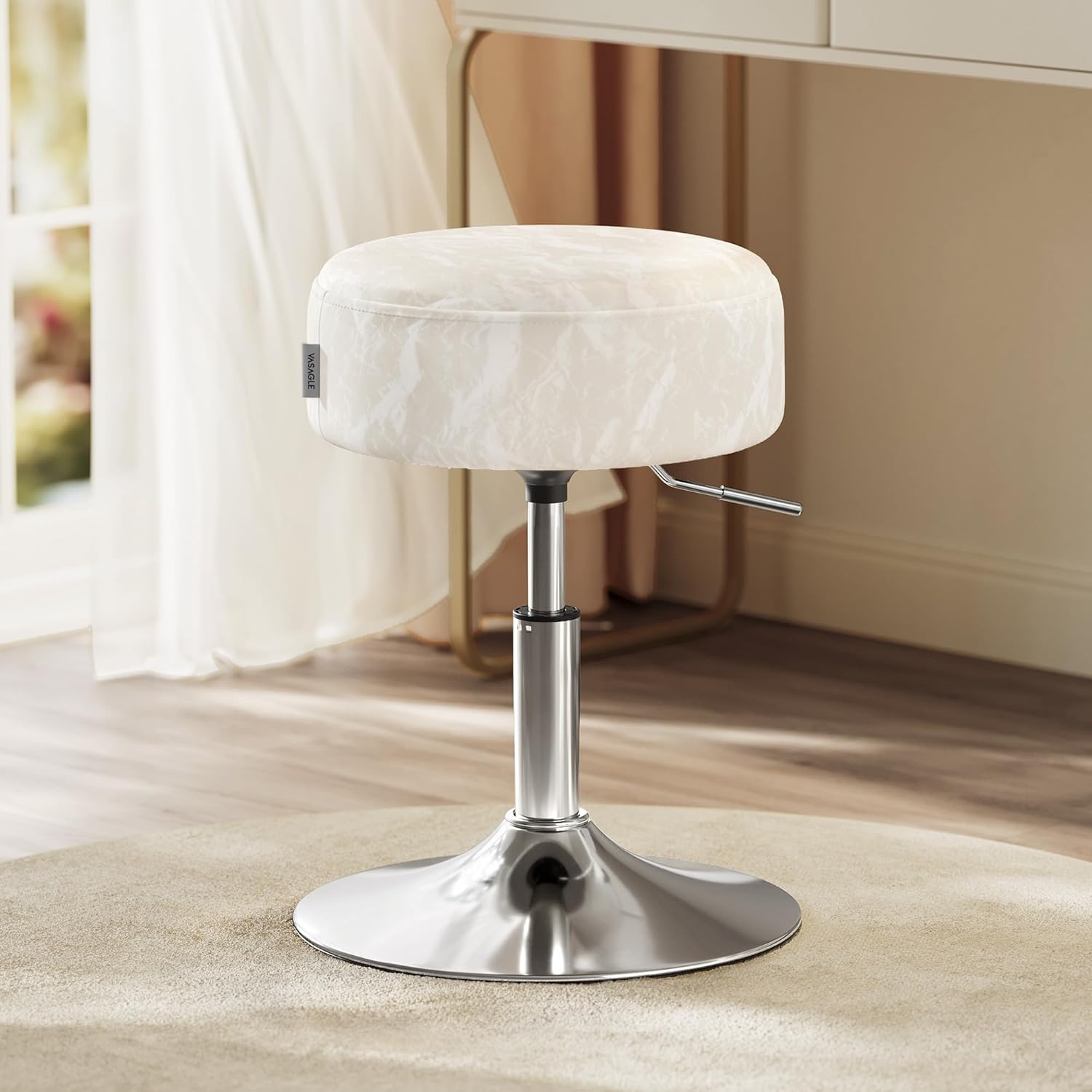 VASAGLE - tabouret réglable PU, blanc crème, coussin épais, 360°, LJB120W01