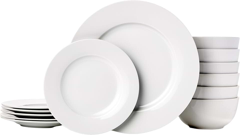 maaxi-dealz Basics - service de table 18 pièces - porcelaine blanche - vaisselle pour 6 personnes