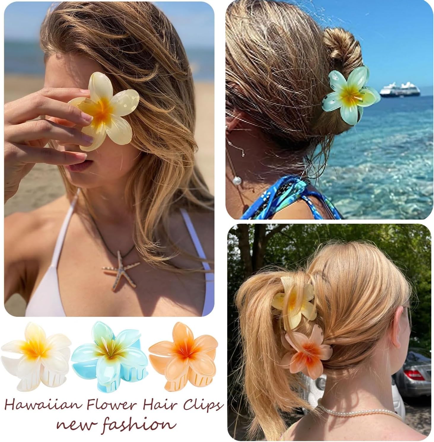 Pinces à cheveux - lot de 8 - grandes, antidérapantes, fleurs, couleurs variées, solides pour cheveux épais