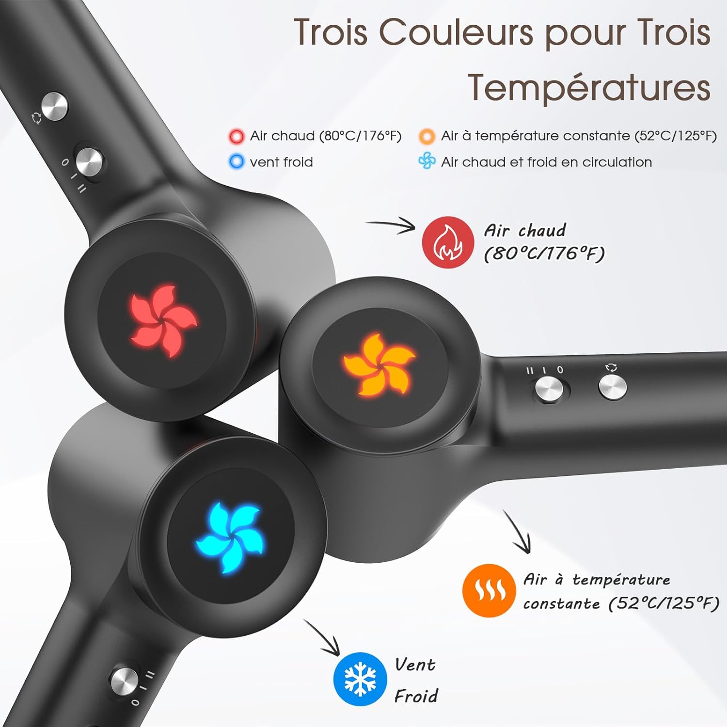 Sèche-cheveux ionique - moteur 110 000 tr/min - 57 dB, diffuseur - séchage rapide, 400M ions plasma
