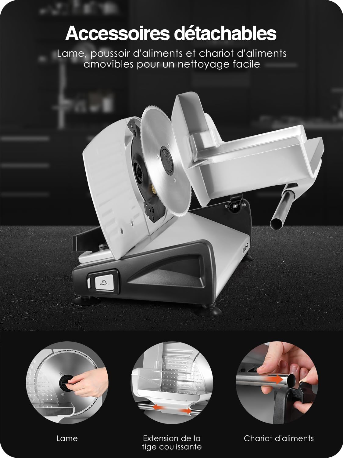 YASHE - trancheuse SL-518 - 19cm - 250W, épaisseur réglable, sécurité