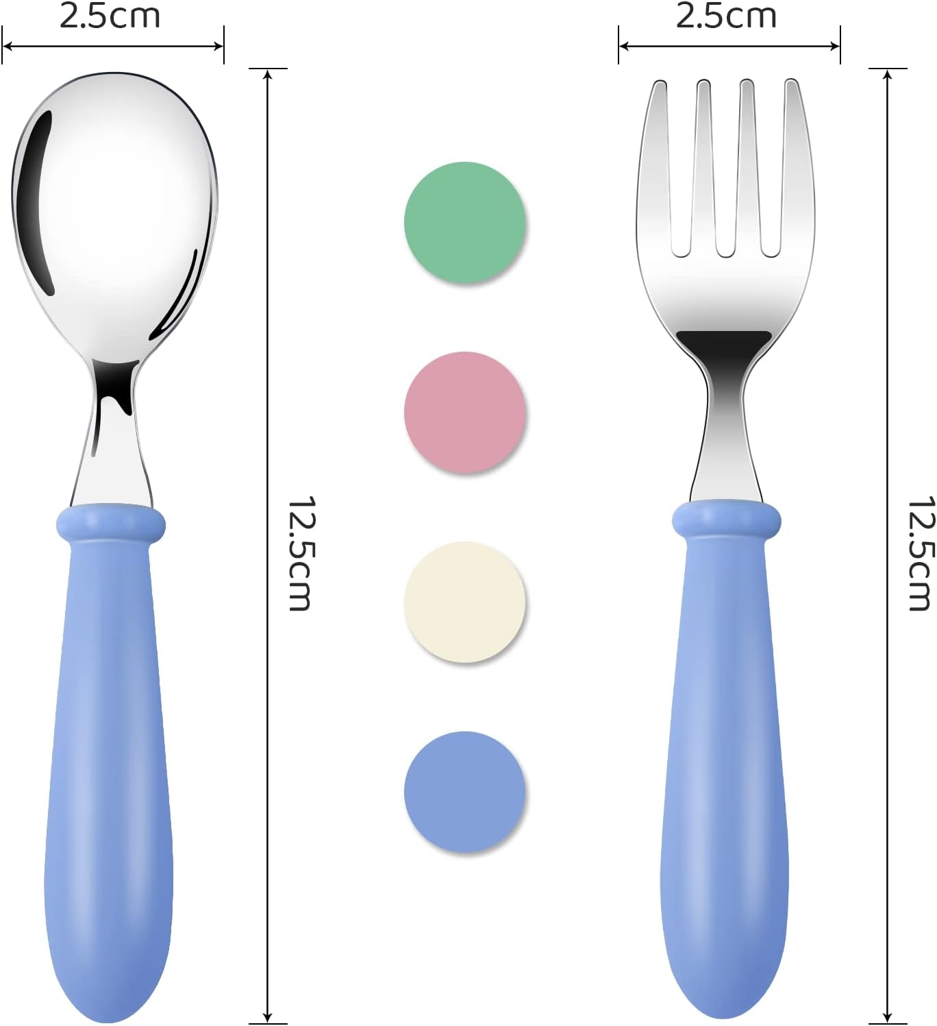 Couverts enfants inox 8 pièces - poignée ronde - coloris variés